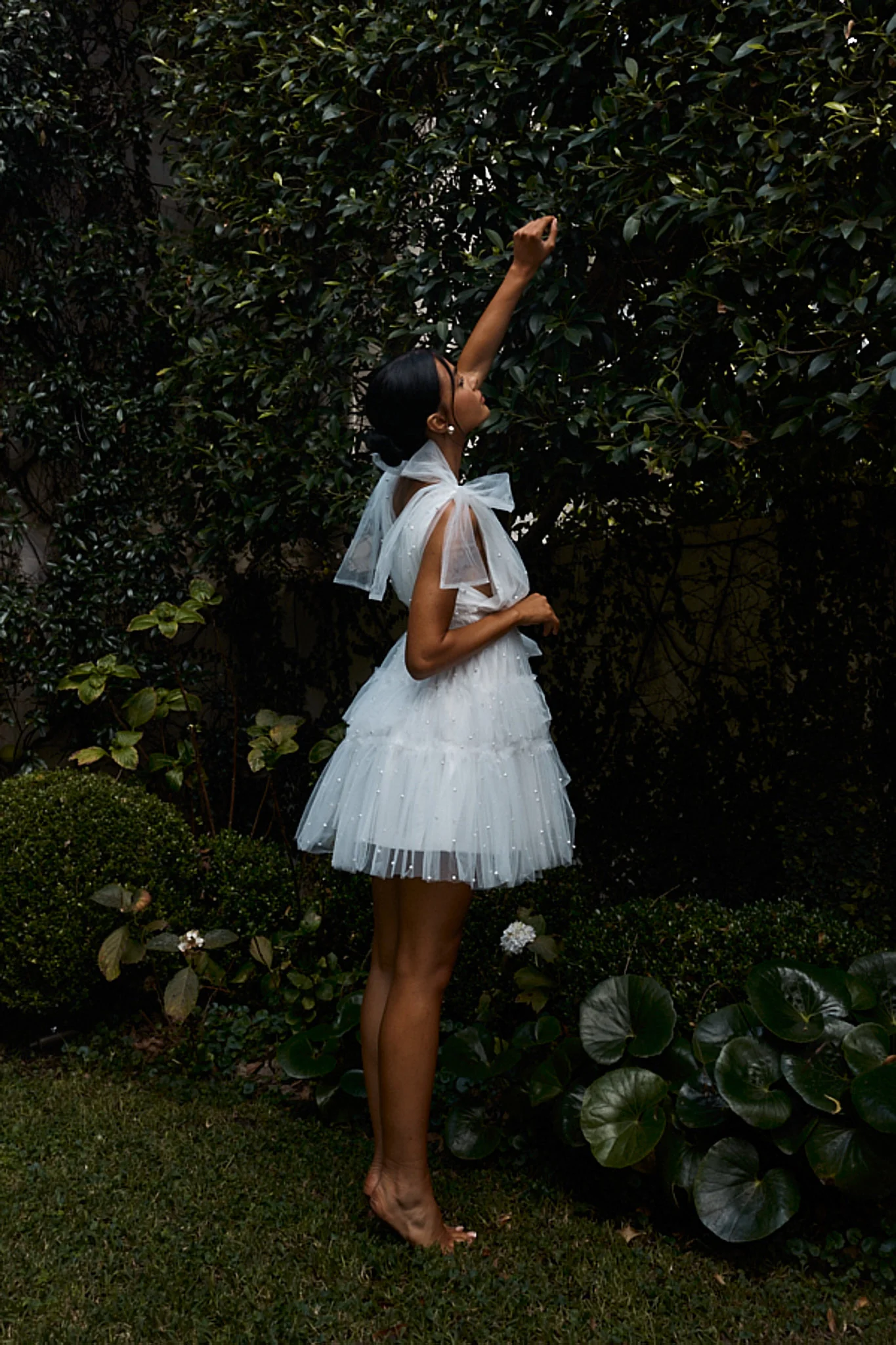 Lyra Pearl Embellished Tulle Mini Dress White - Image 3