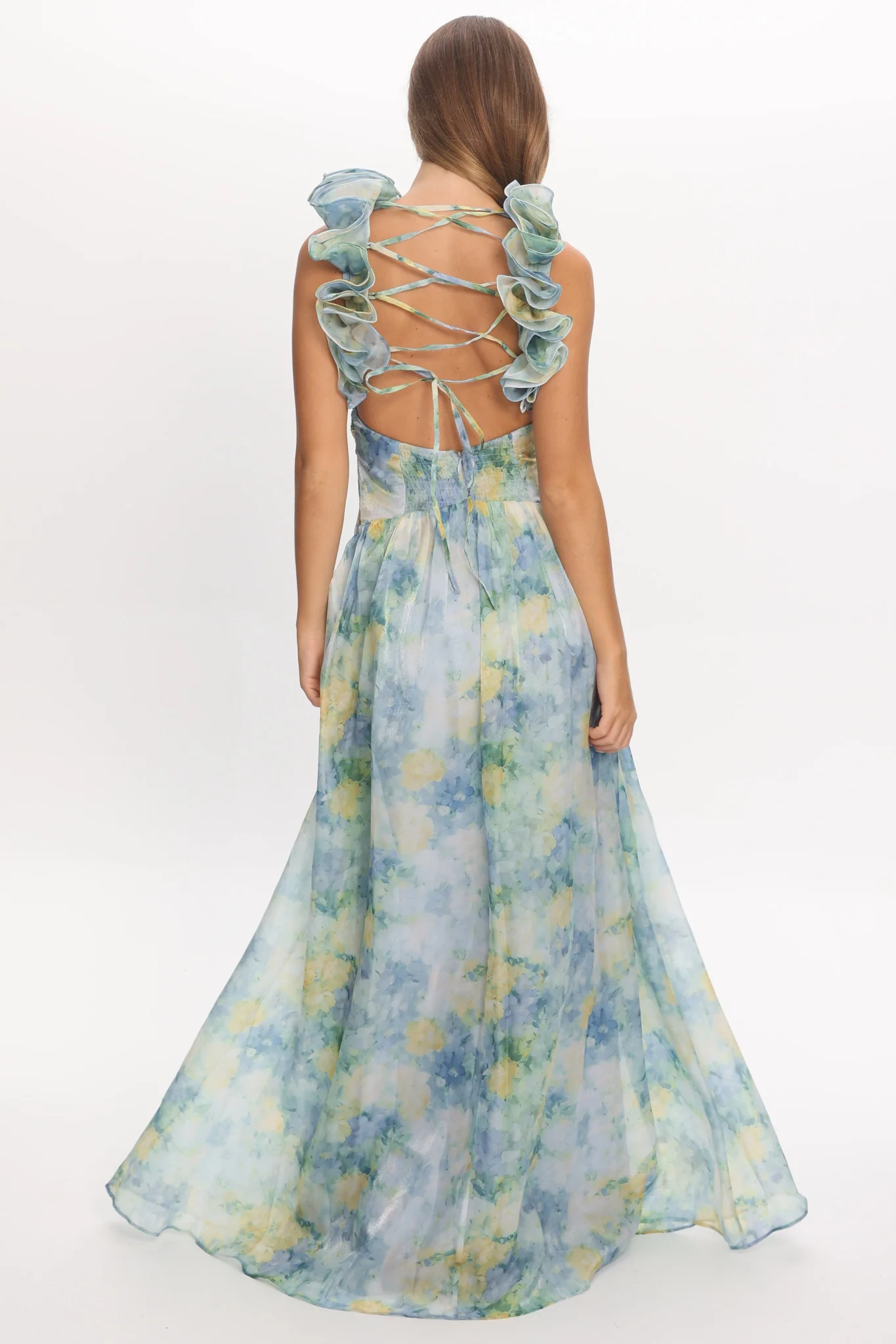 Lys Lace-Up Back Maxi Dress Print Blue - Image 3