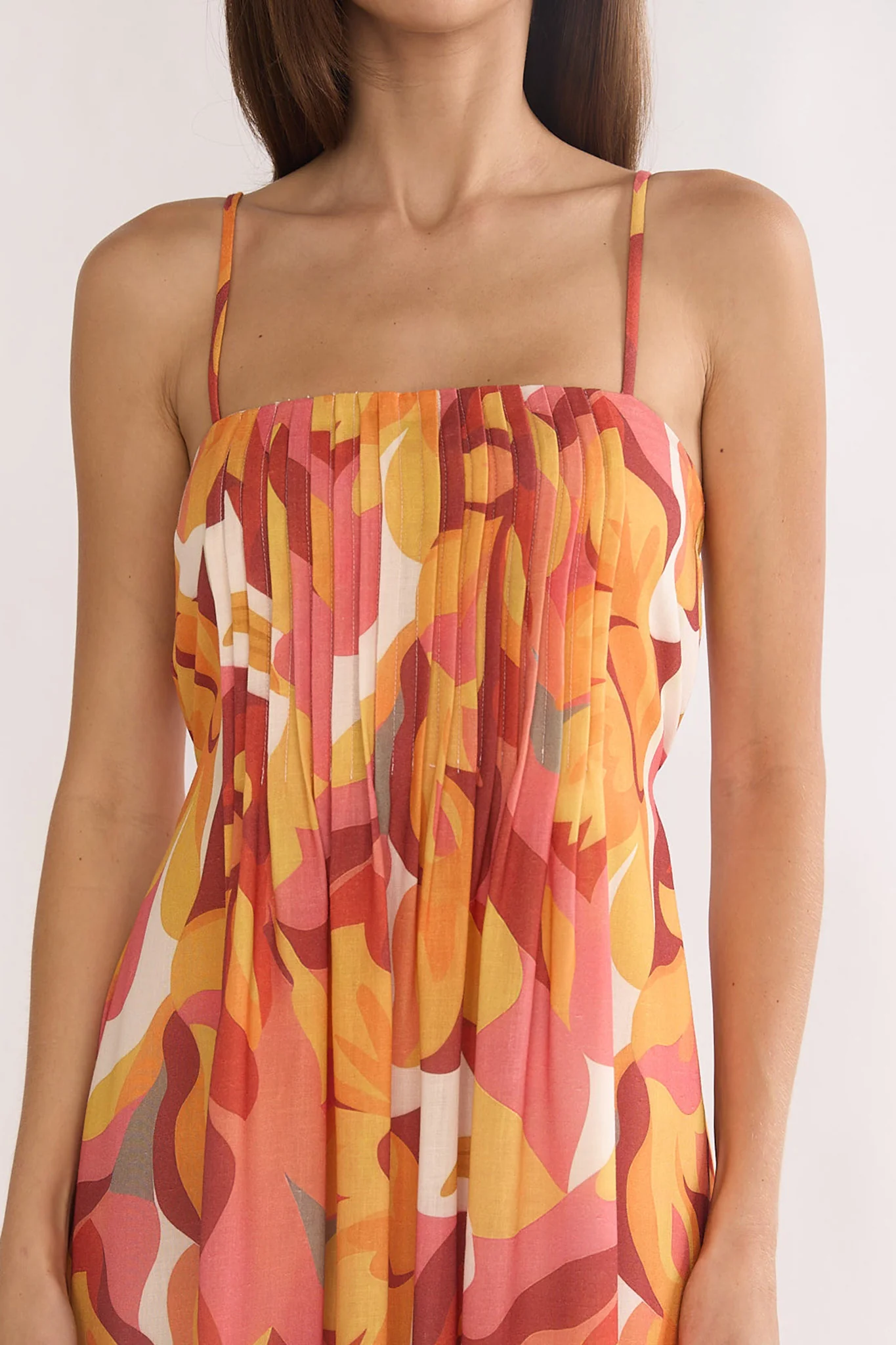 Lysette Pintuck Pleat Maxi Dress Print Orange - Image 4