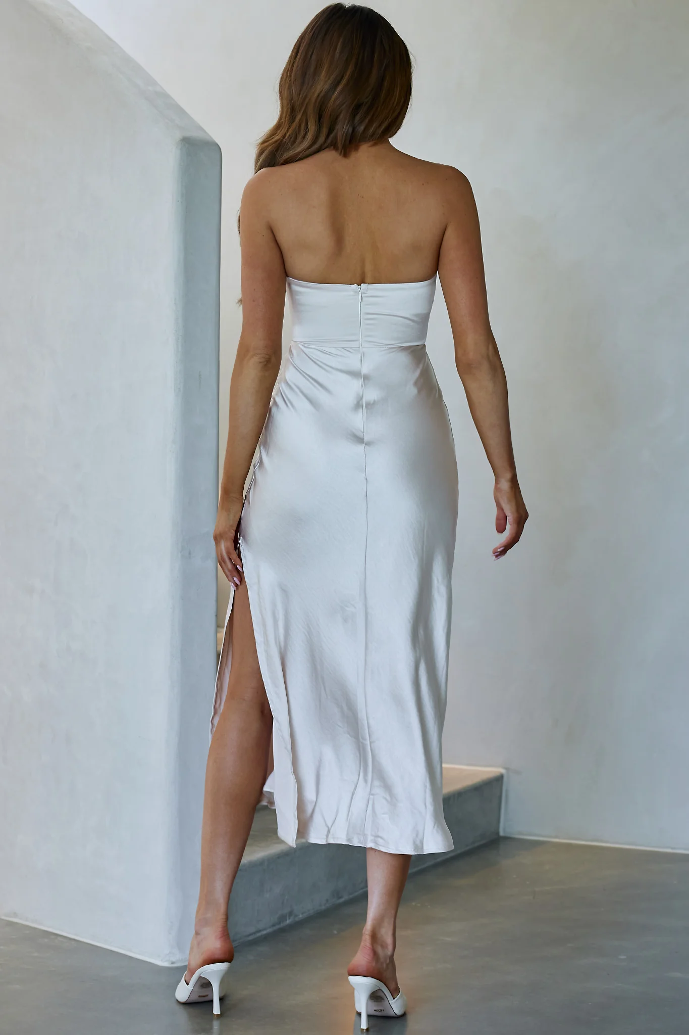 Ma Jolie Strapless Midi Dress Champagne - Image 2