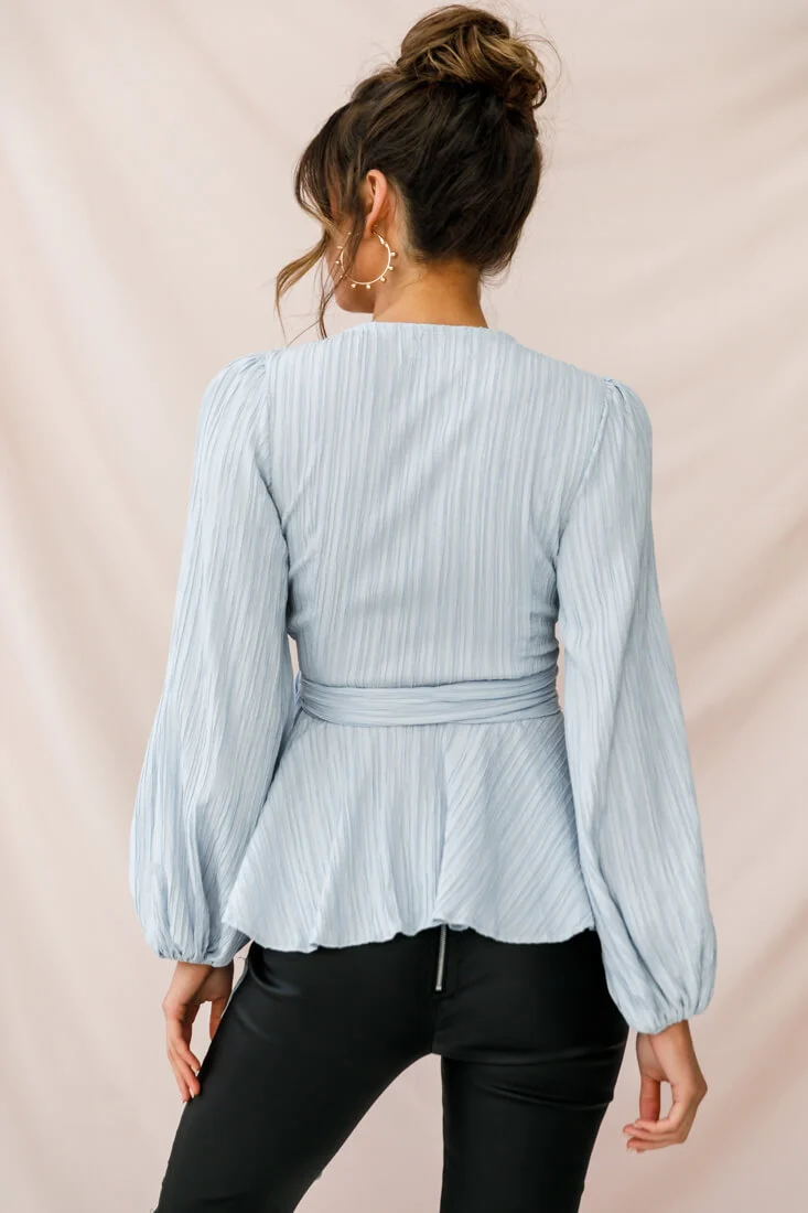 Macy Fit and Flare Wrap Top Blue - Image 3