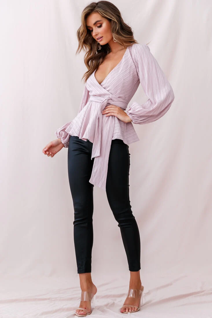 Macy Fit & Flare Wrap Top Mauve - Image 6