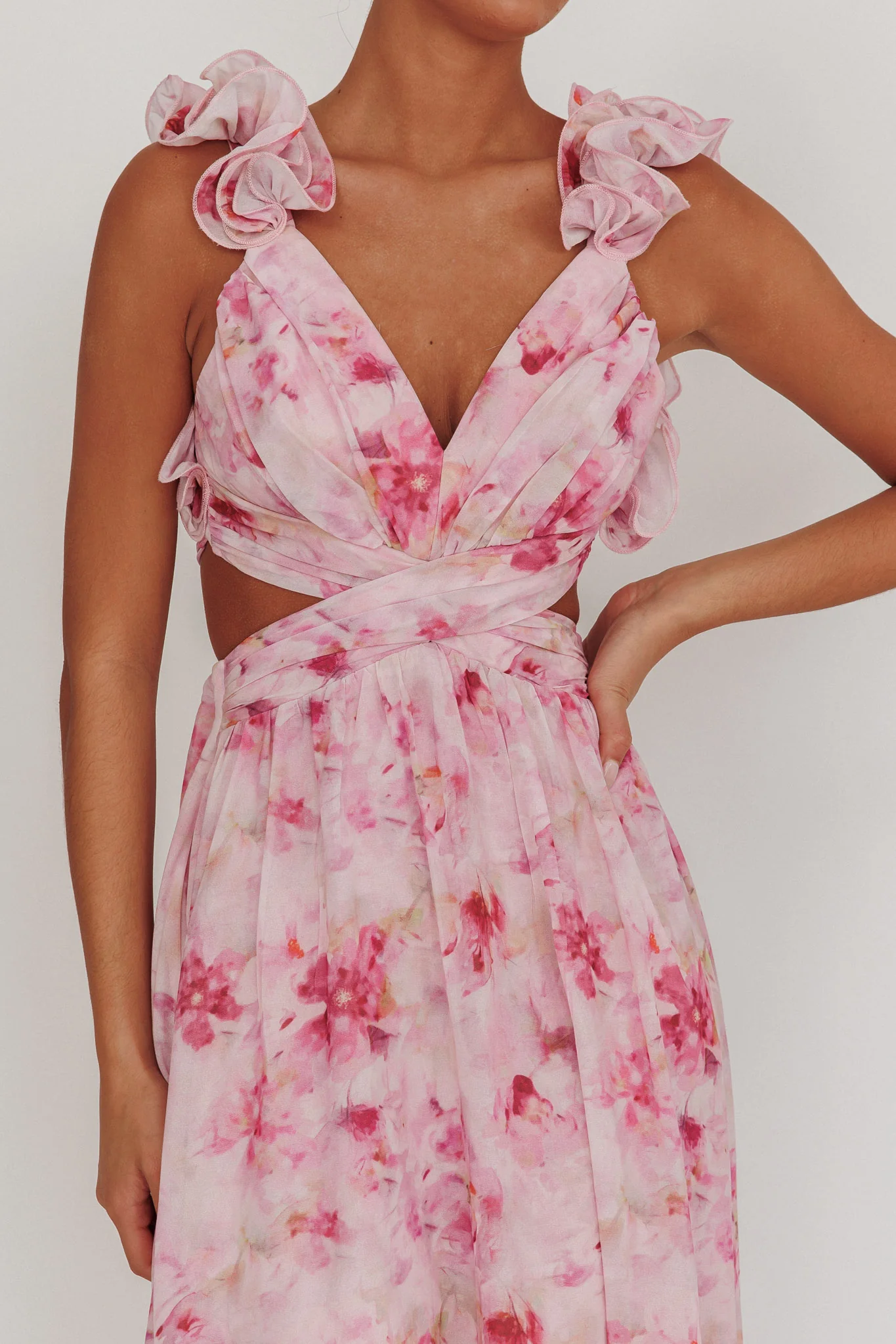 Madara Lace-Up Back Floral Maxi Dress Lilac - Image 4