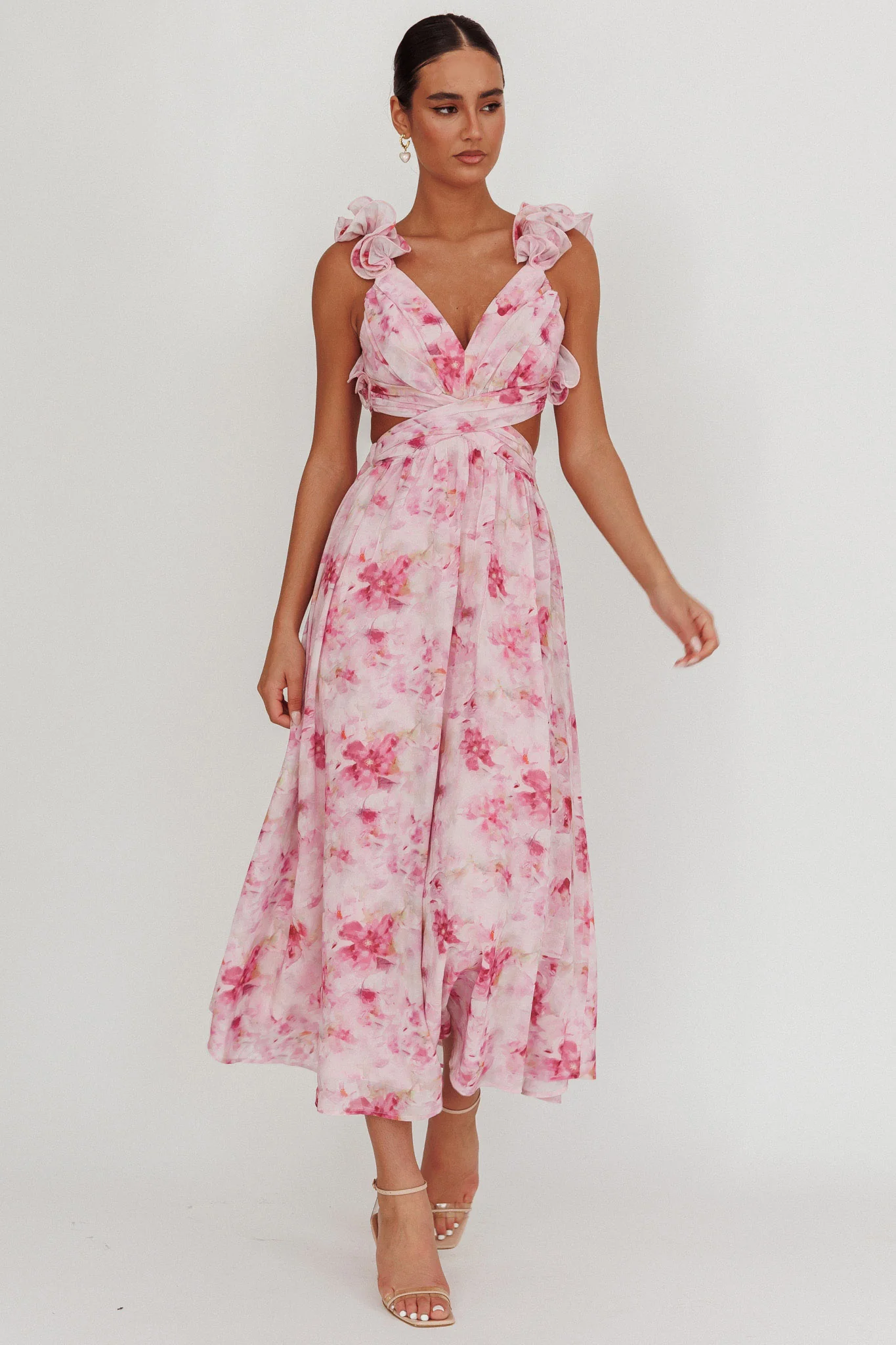 Madara Lace-Up Back Floral Maxi Dress Lilac - Image 5