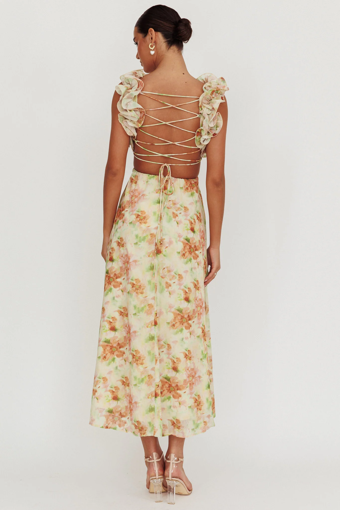Madara Lace-Up Back Floral Maxi Dress Orange - Image 2
