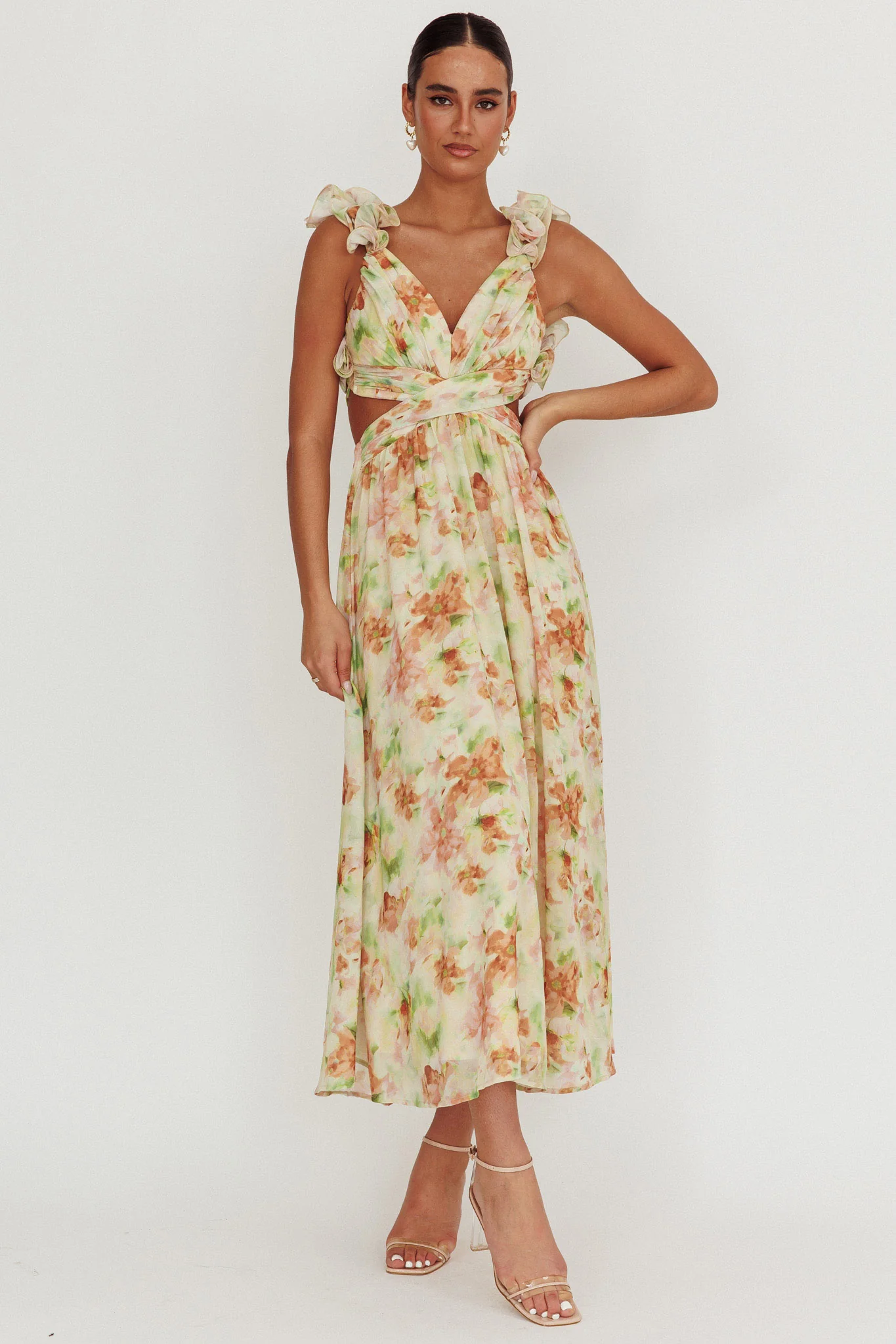 Madara Lace-Up Back Floral Maxi Dress Orange - Image 3