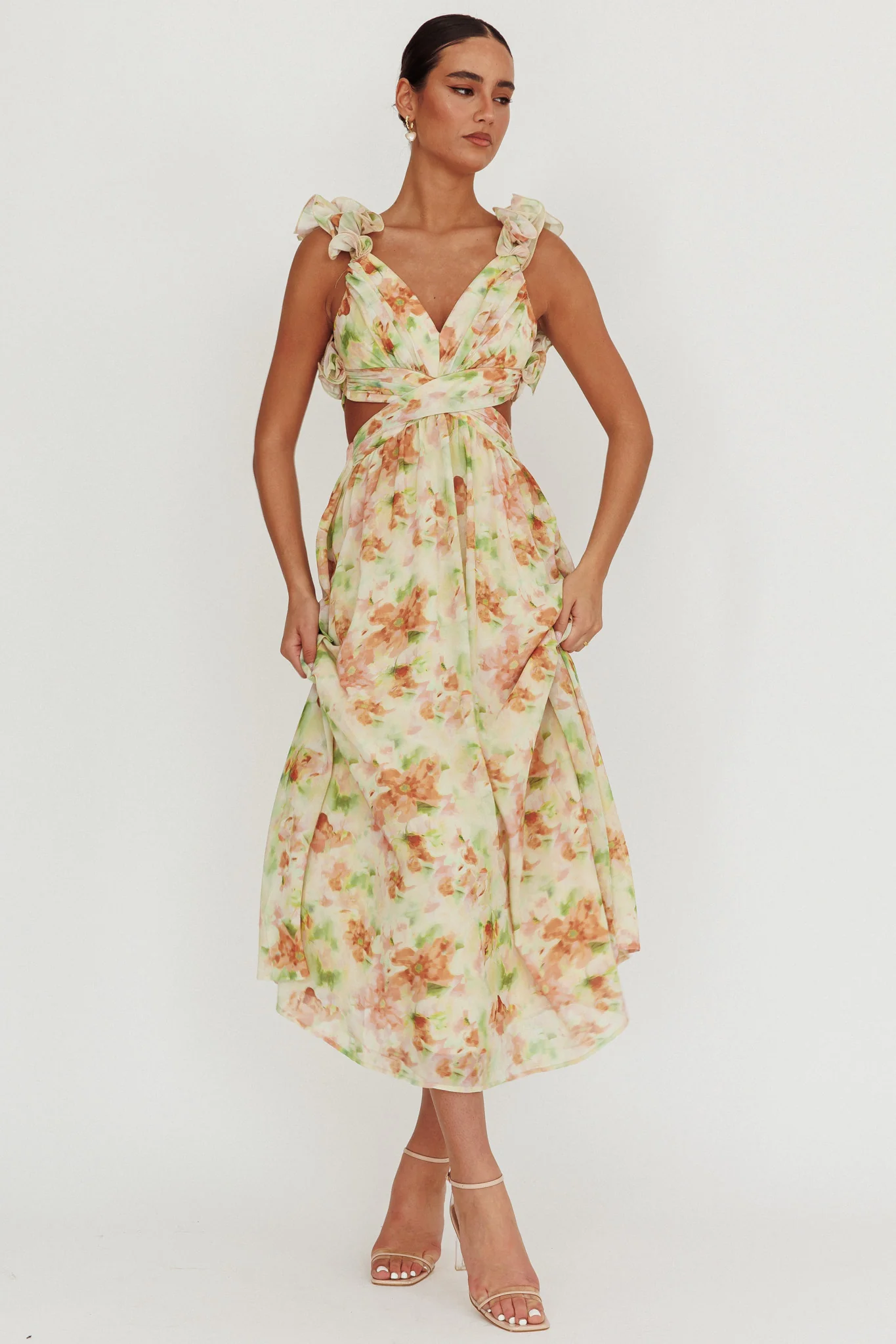 Madara Lace-Up Back Floral Maxi Dress Orange - Image 5
