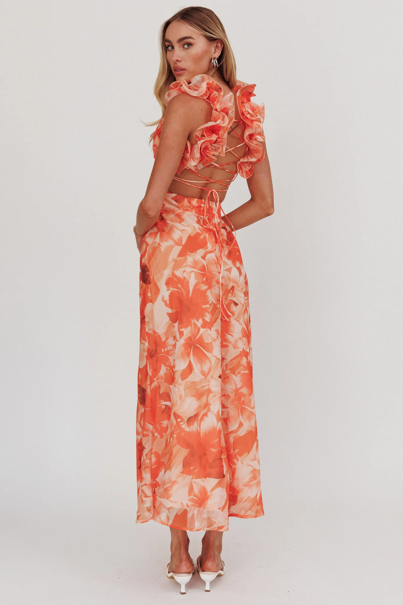 Madara Lace-Up Back Maxi Dress Orange - Image 2