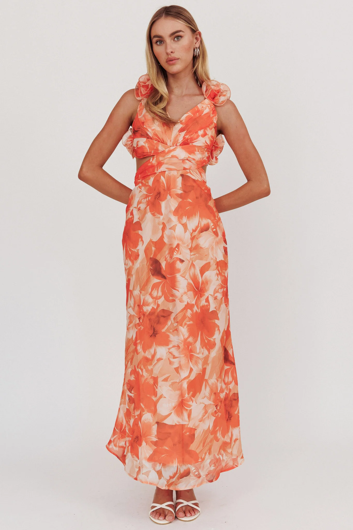 Madara Lace-Up Back Maxi Dress Orange - Image 5