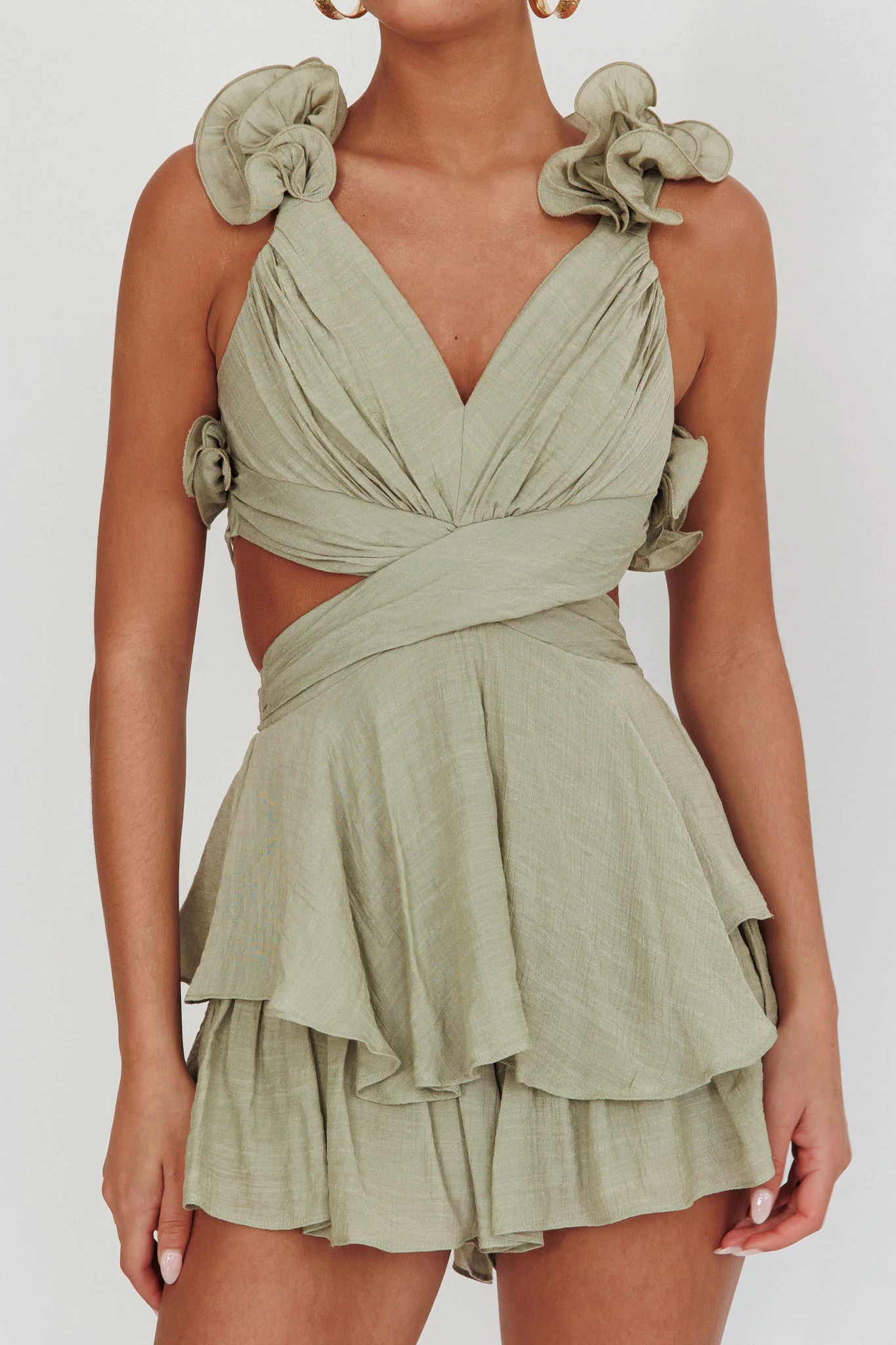 Madara Lace-Up Back Romper Sage - Image 4