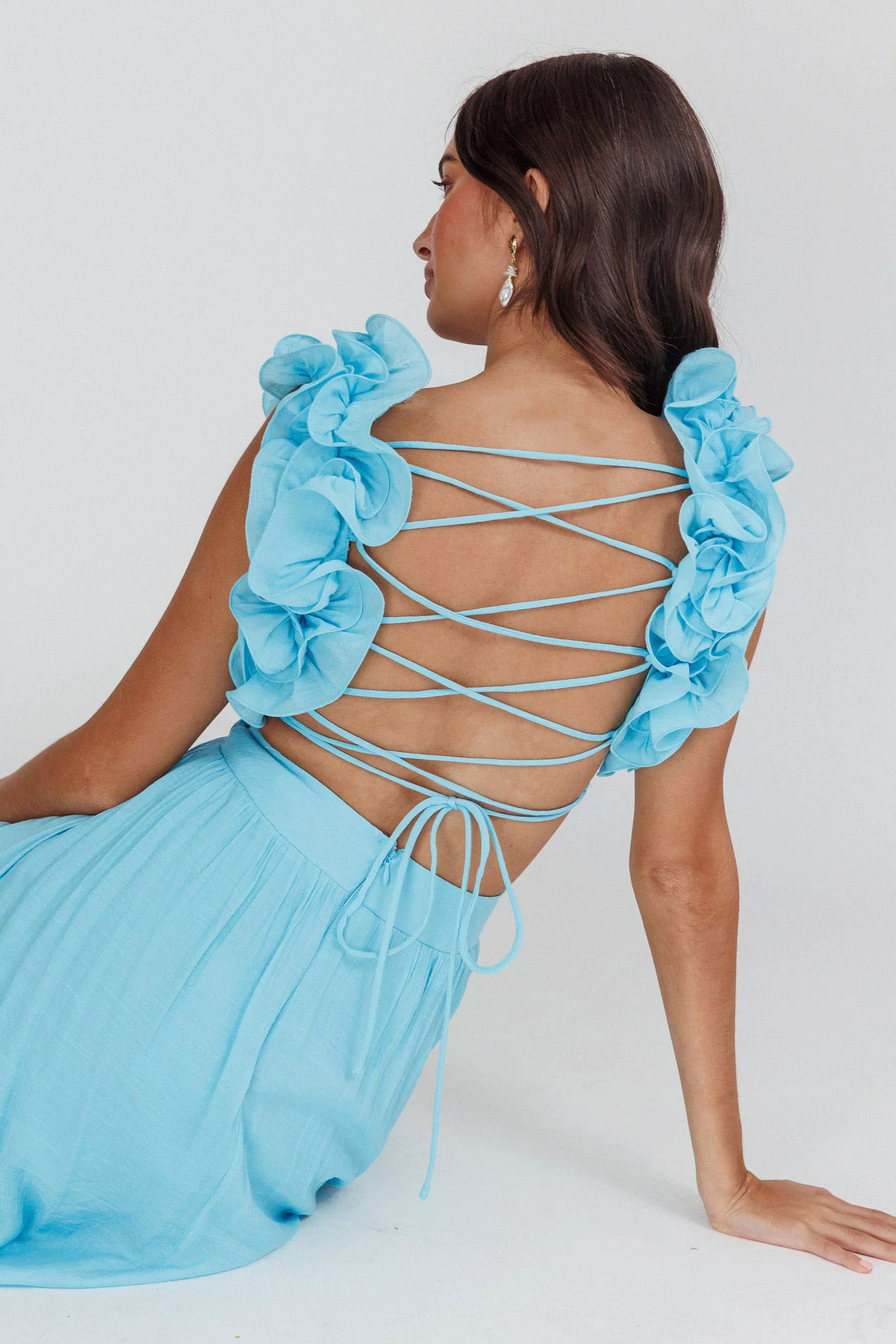 Madara Laced Back Ruffle Dress Blue - Image 2