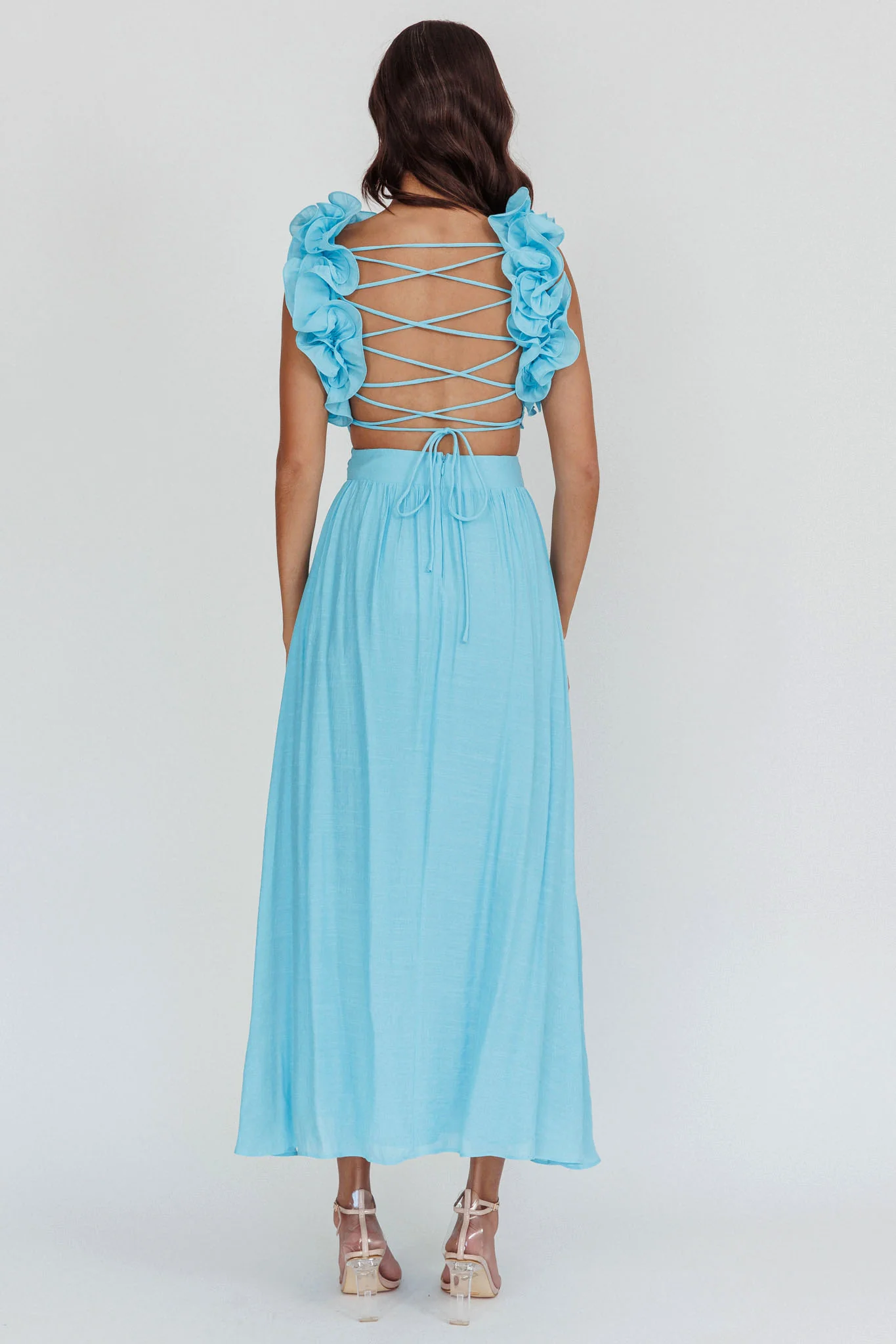 Madara Laced Back Ruffle Dress Blue - Image 4