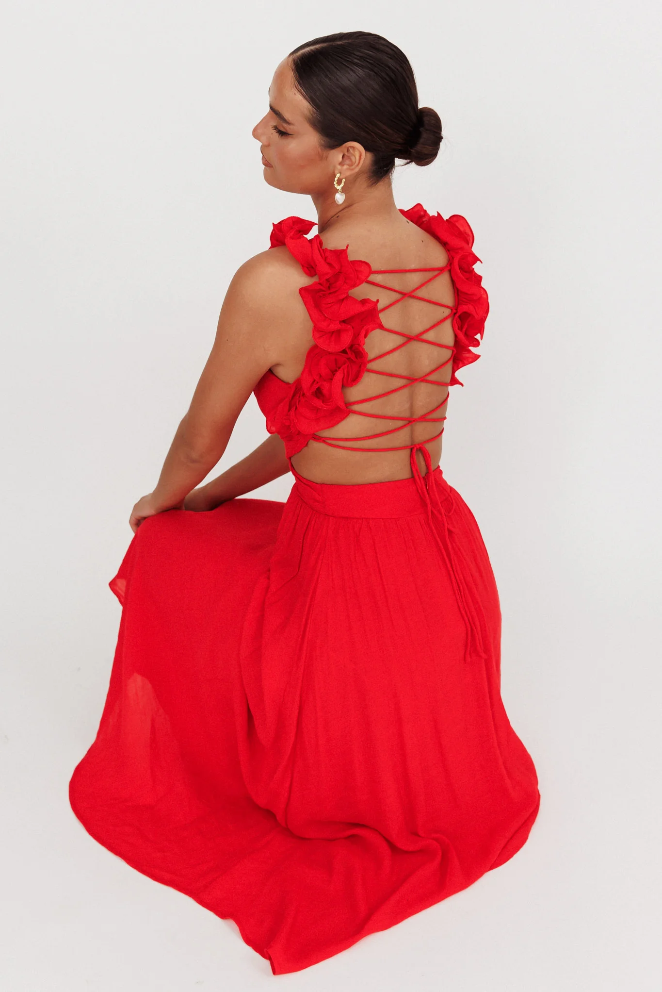 Madara Laced Back Ruffle Dress Red - Image 2