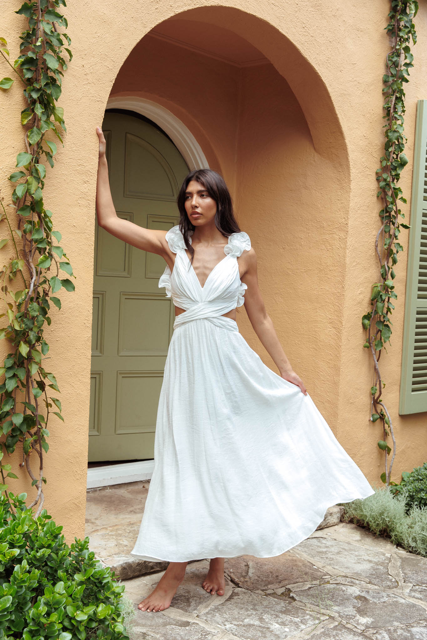 Madara Laced Back Ruffle Dress White - Image 2