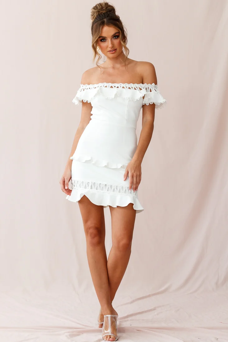 Maddie Off-Shoulder Lace Embroidery Dress White - Image 3