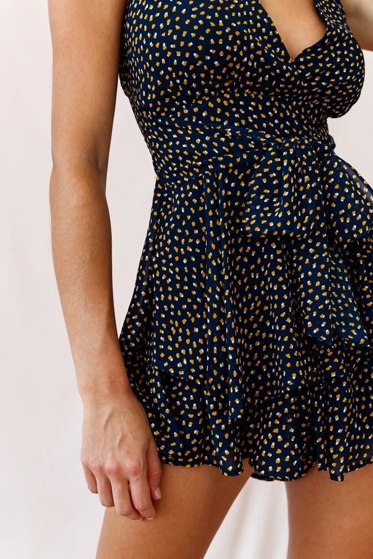 Maddox Fit & Flare Cami Strap Romper Speckle Print Navy - Image 4