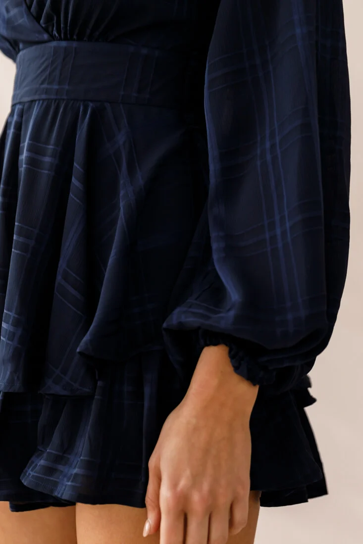 Maddox Fit & Flare Long Sleeve Romper Navy - Image 4