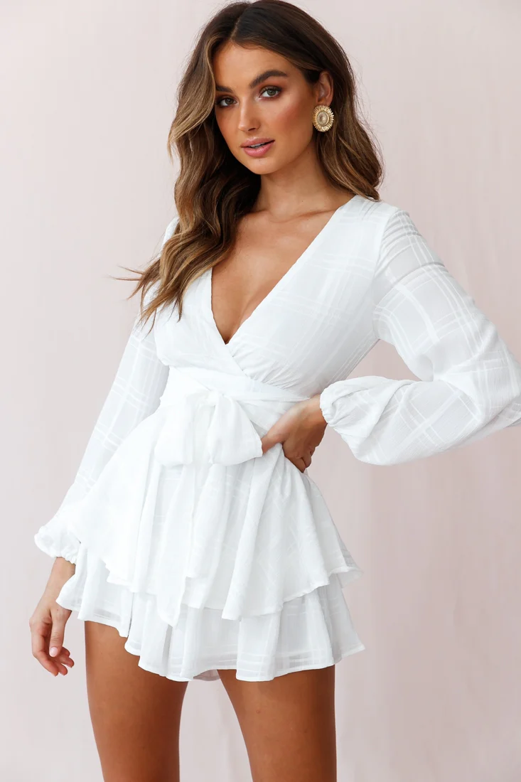 Maddox Fit & Flare Long Sleeve Romper White - Image 5
