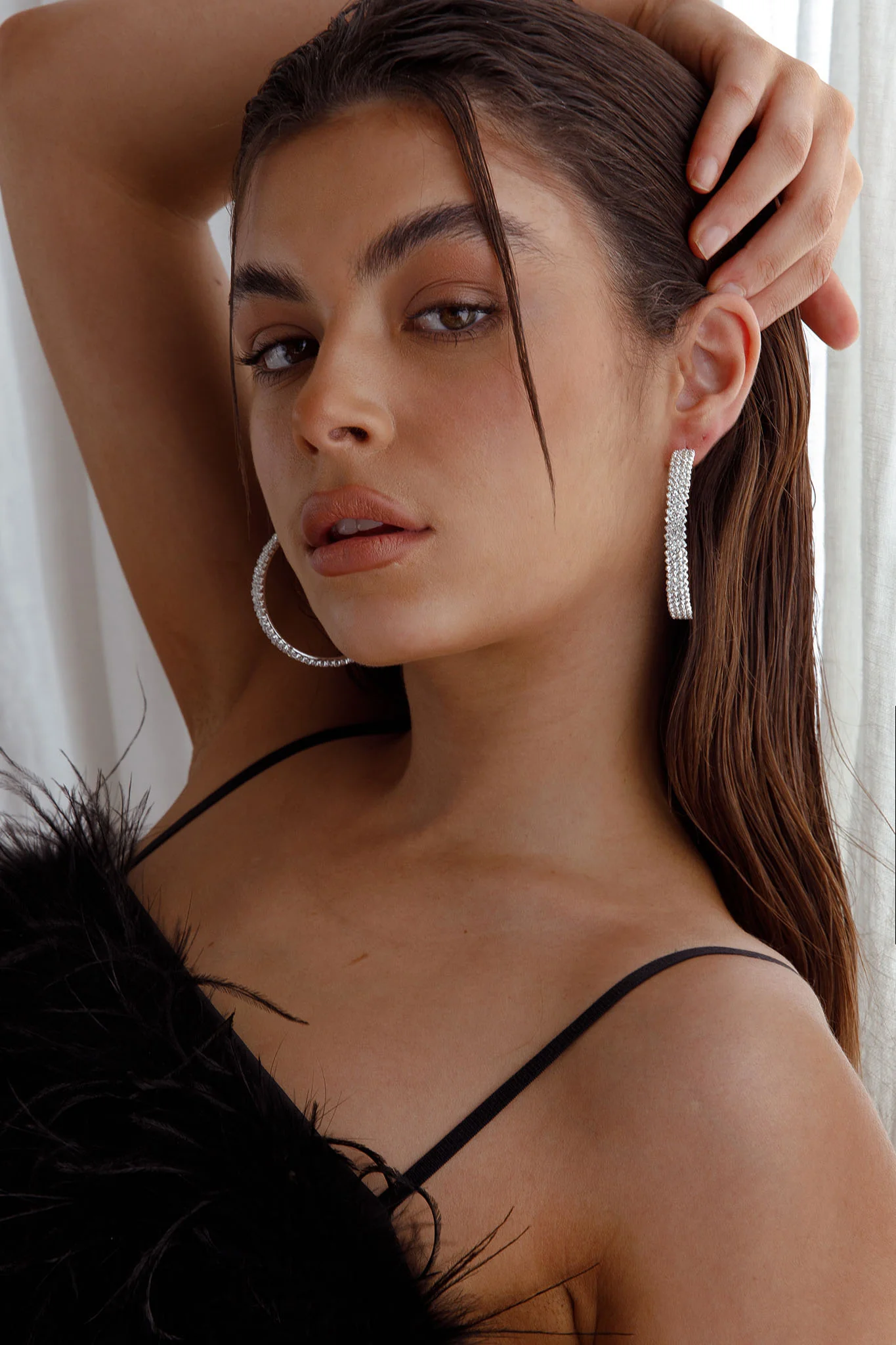 Maddy Diamante Hoop Earrings Silver - Image 2