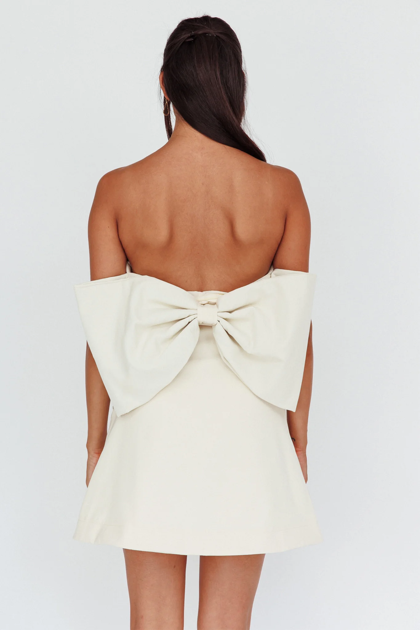 Made For Love Bow Back Mini Dress Ecru - Image 2