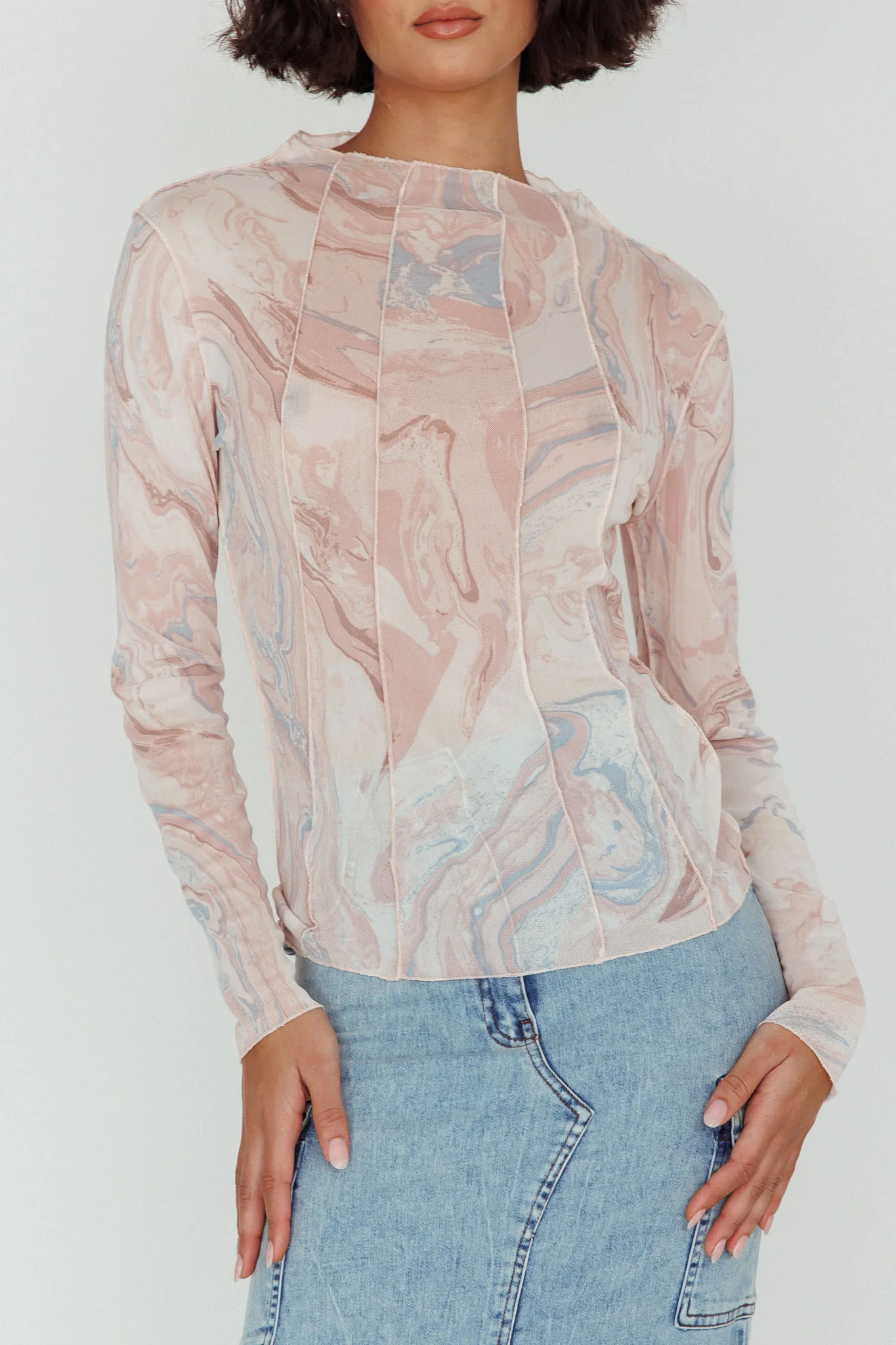 Madrid Long Sleeve Mesh Top Pink Multi - Image 4