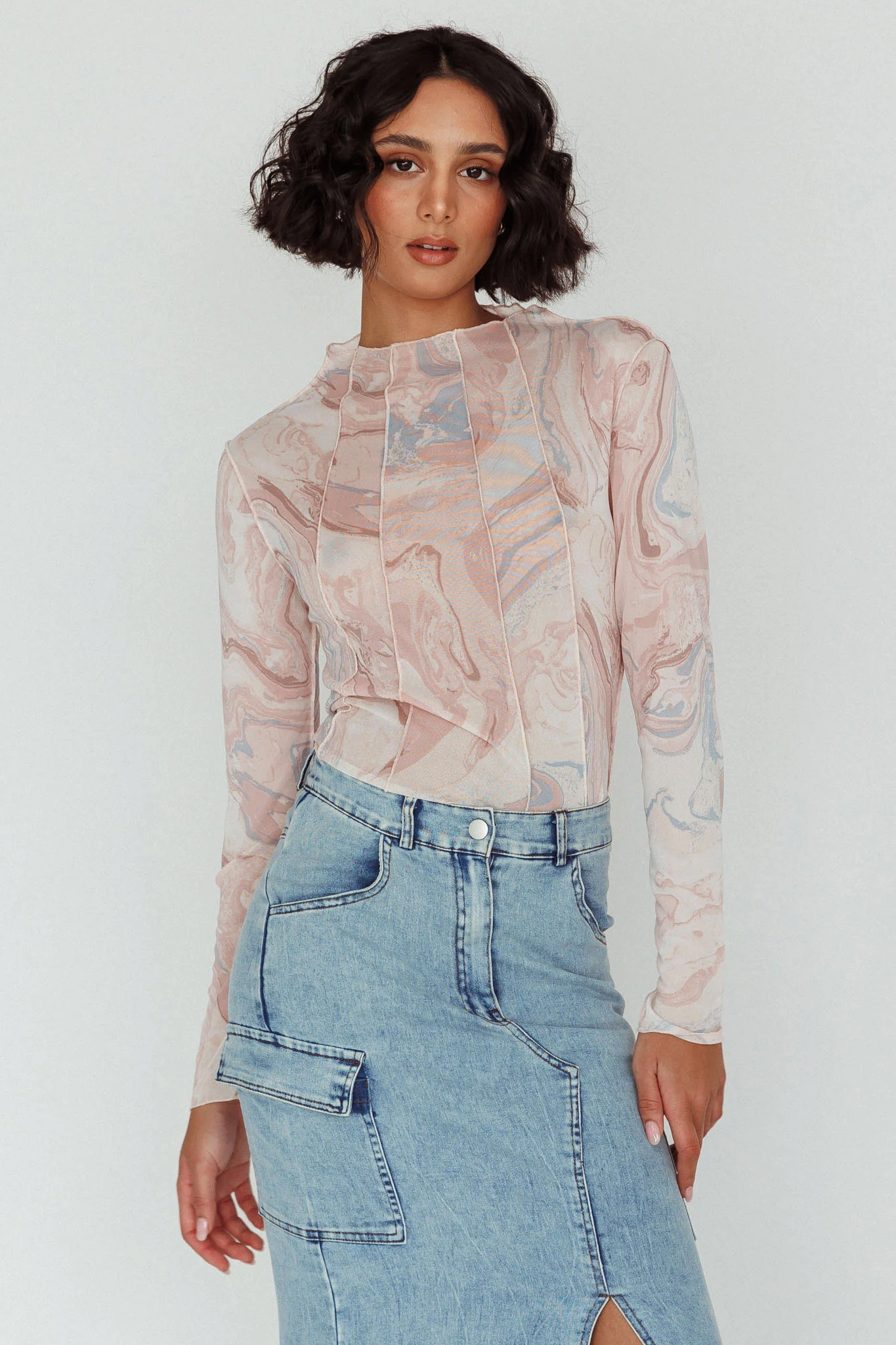 Madrid Long Sleeve Mesh Top Pink Multi - Image 6