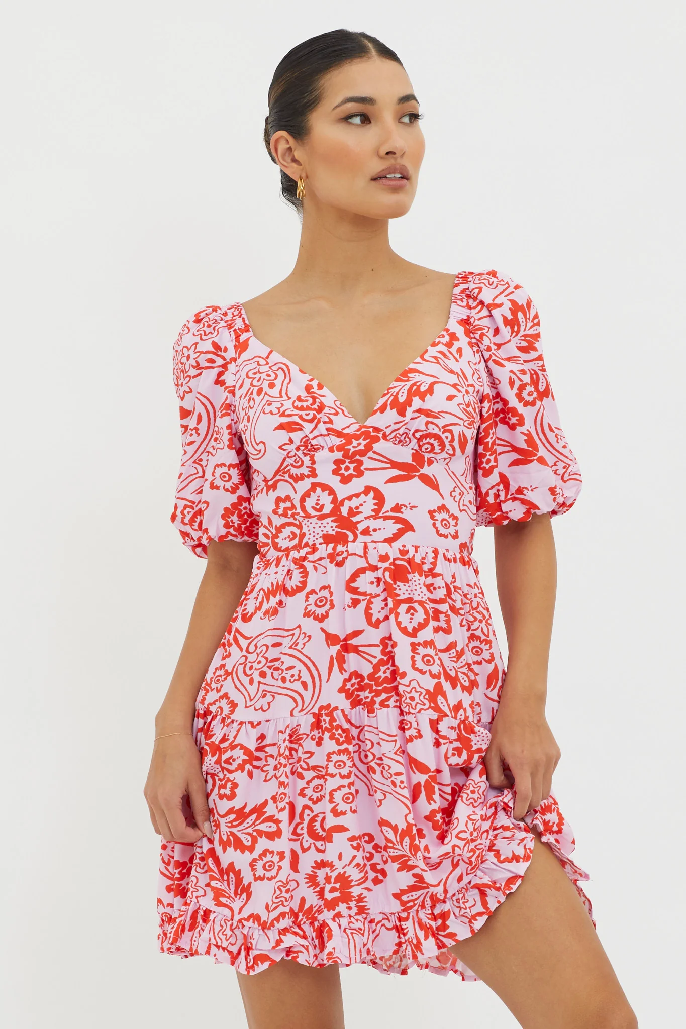 Madrid Summer Tied Back Mini Dress Print Lilac - Image 5
