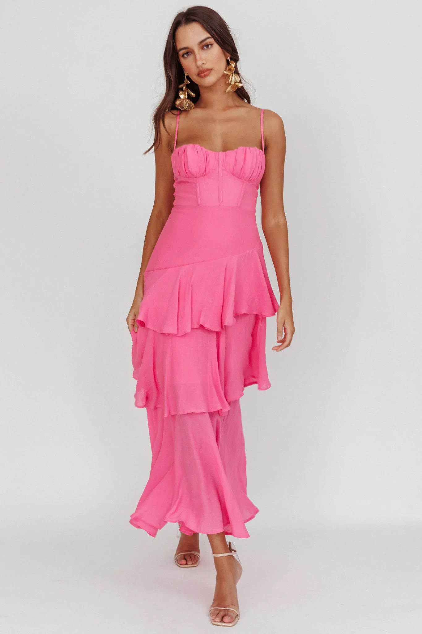 Madrid Summer Tiered Ruffle Maxi Dress Pink - Image 3