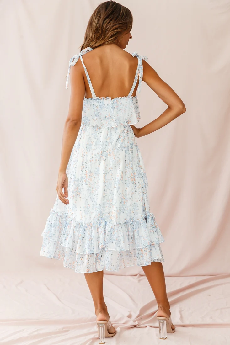 Maeve Shoulder Tie Layered Ruffle Dress White - Image 3