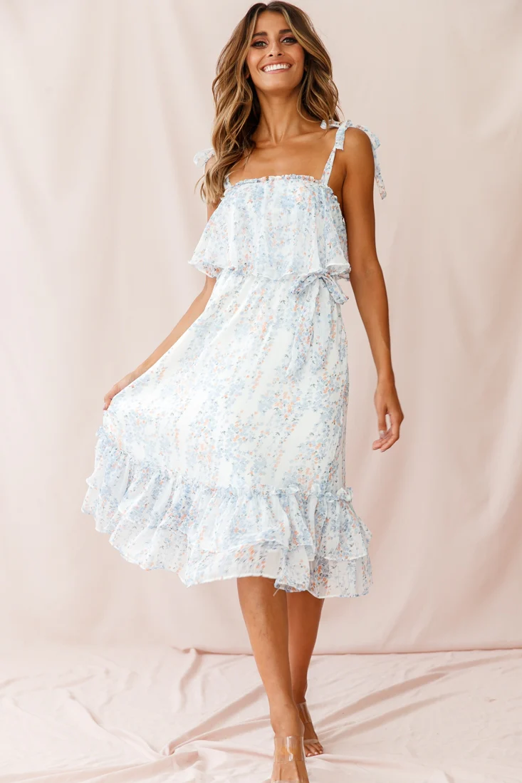 Maeve Shoulder Tie Layered Ruffle Dress White - Image 5