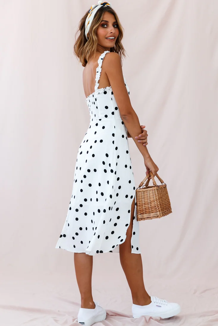 Magdalene Frill Strap A-Line Midi Dress White - Image 3