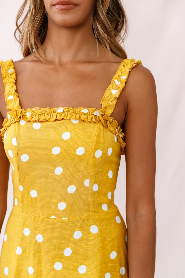 Magdalene Frill Strap A-Line Midi Dress Yellow Mustard - Image 5