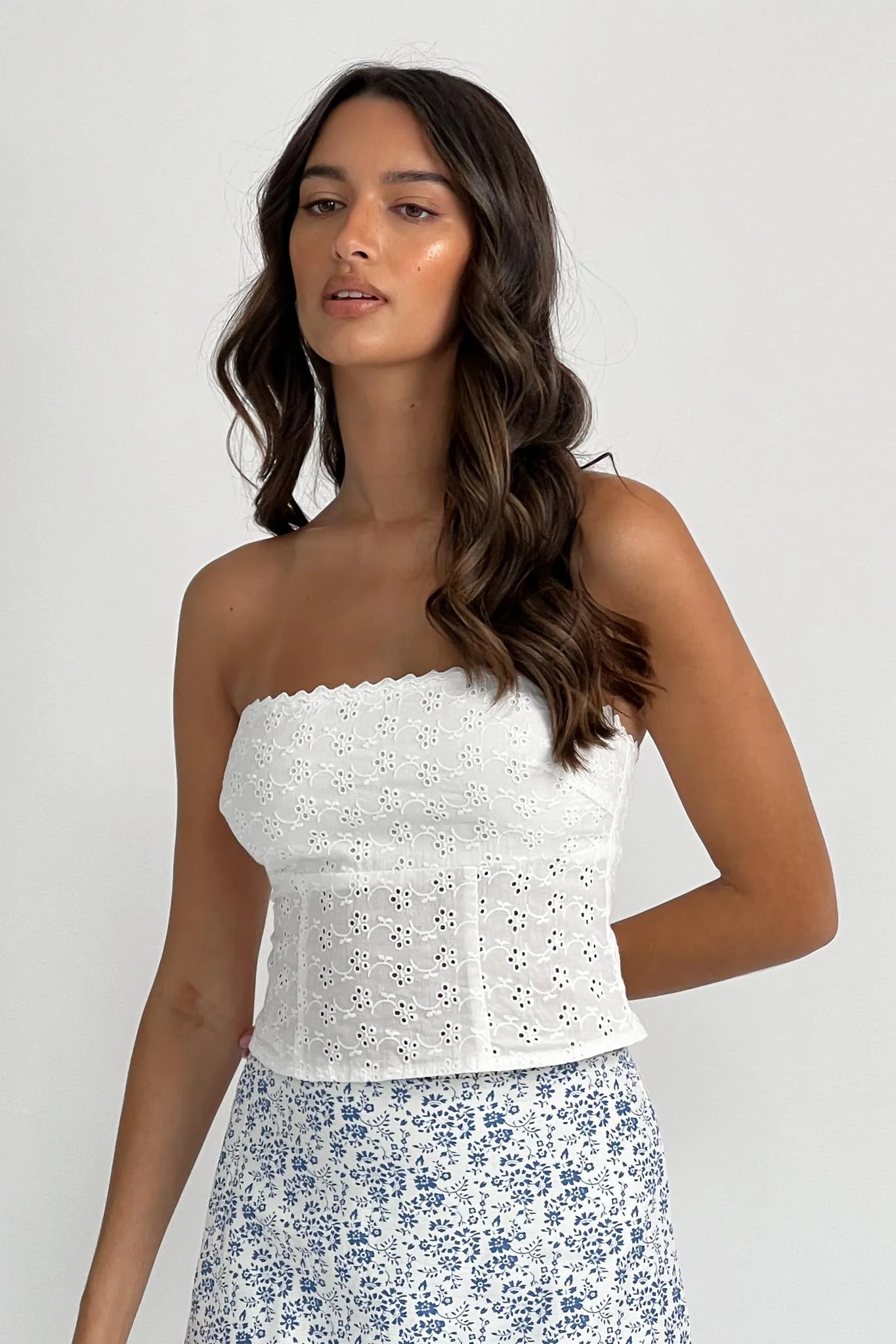 Maggie Eyelet Embroidery Strapless Top Ivory - Image 2