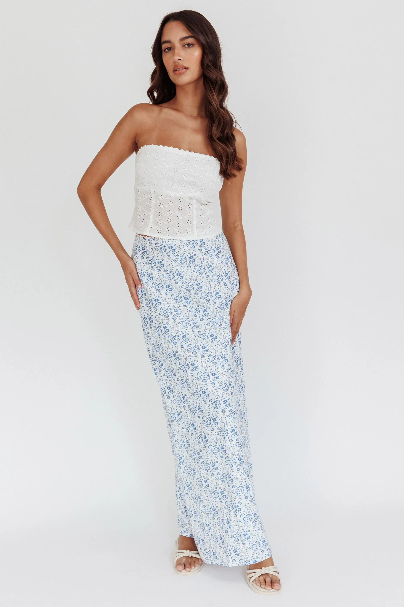 Maggie Eyelet Embroidery Strapless Top Ivory - Image 4