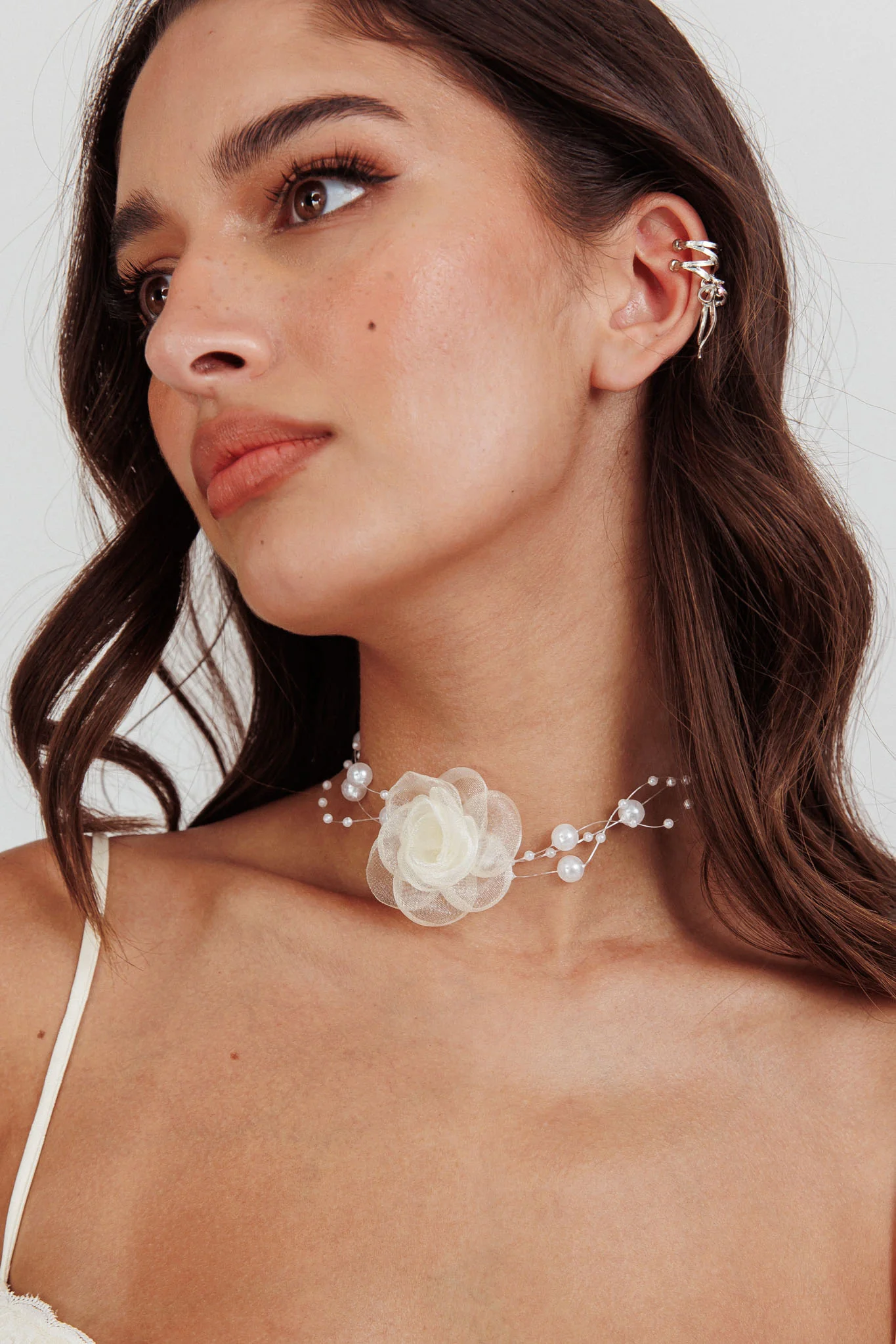 Magic Moments Chiffon Rose Choker Necklace Pearl - Image 4
