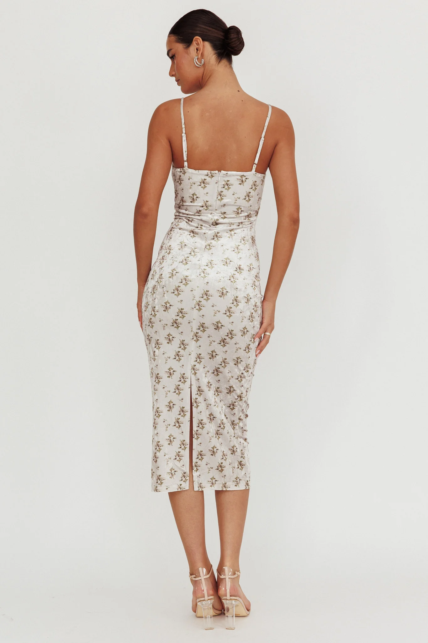 Magic Wand Velvet Midi Dress Olive Floral - Image 2