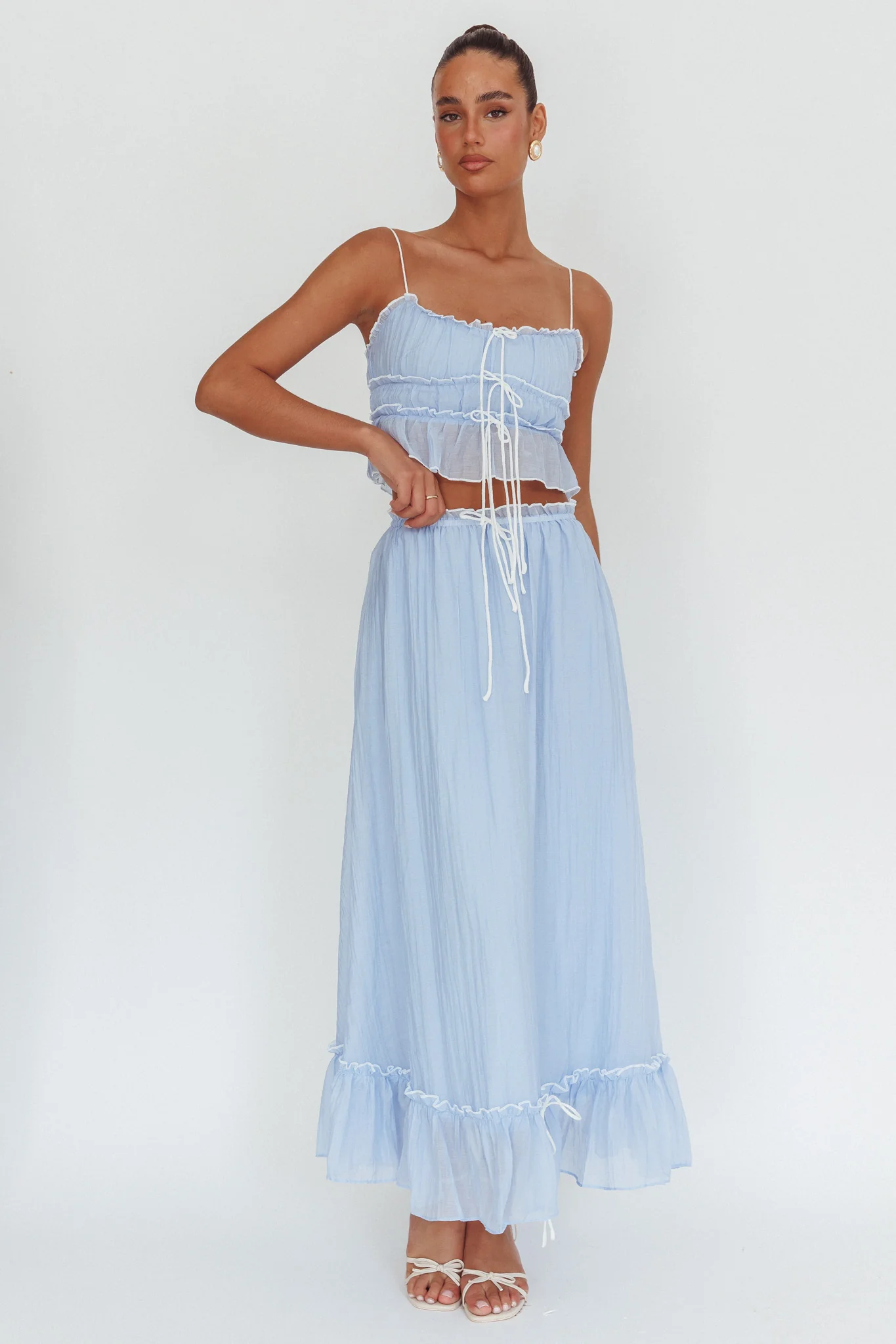 Maidens Tie Detail Overlock Maxi Skirt Cloud Blue - Image 2