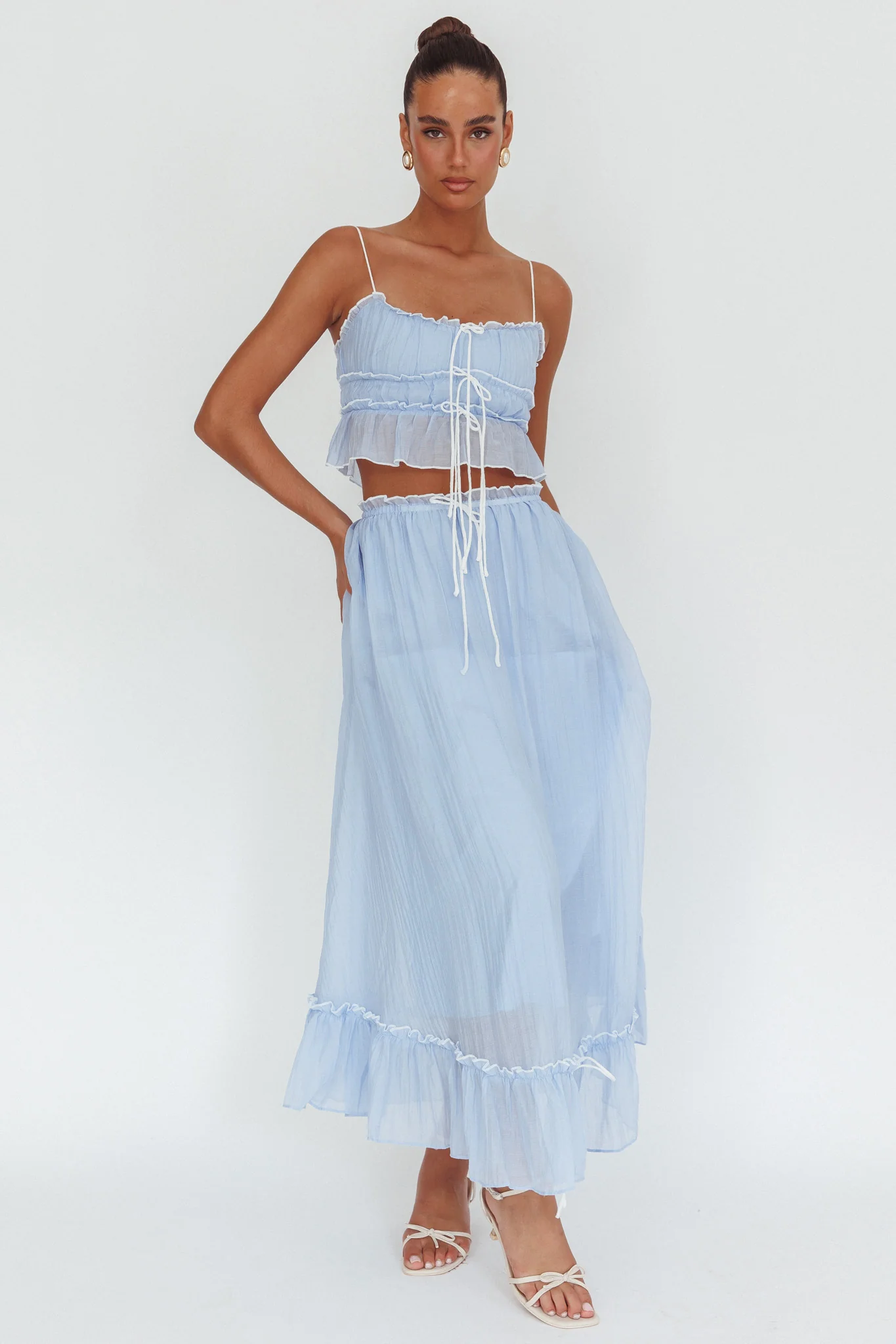 Maidens Tie Detail Overlock Maxi Skirt Cloud Blue - Image 3