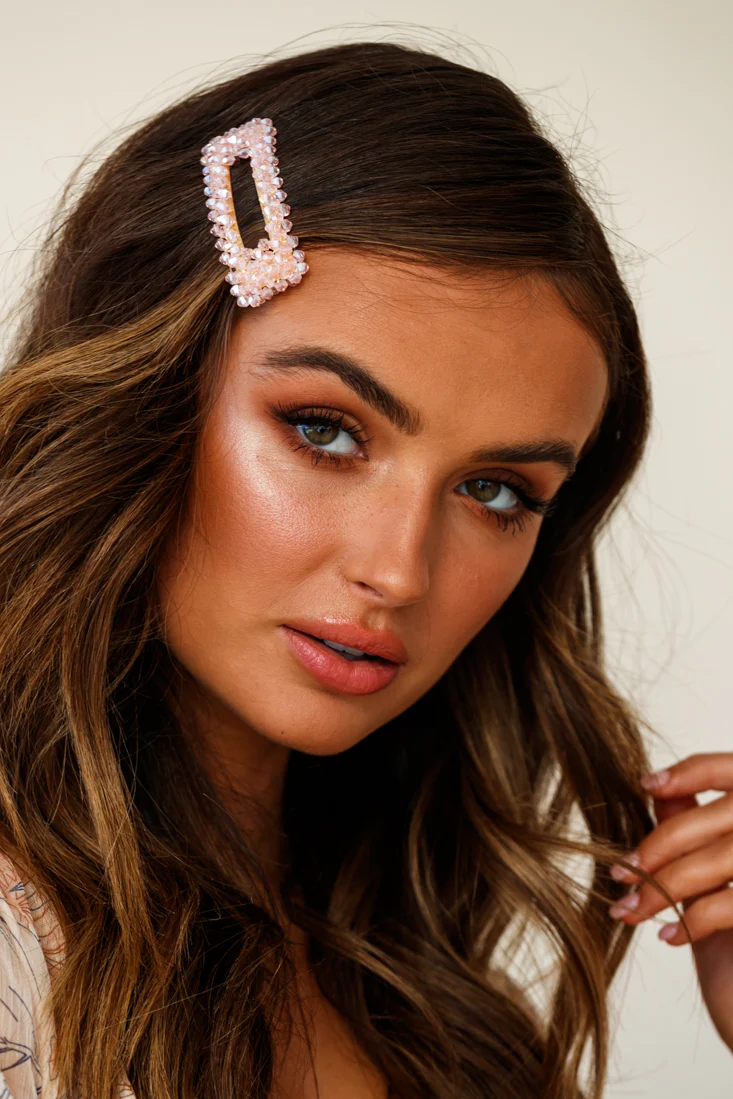 Maisy Beaded Oversized Rectangle Barrette Pink - Image 2