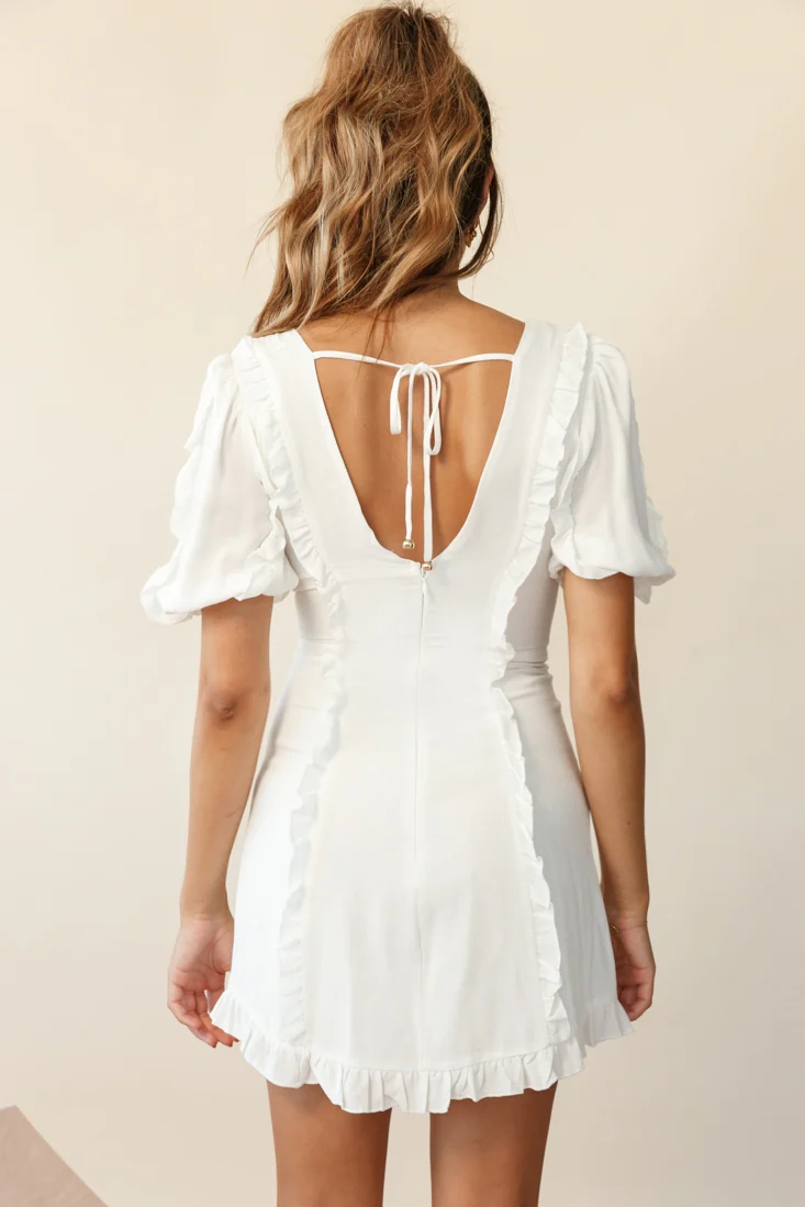 Maisy Puff Sleeve Frill Trim Dress White - Image 4