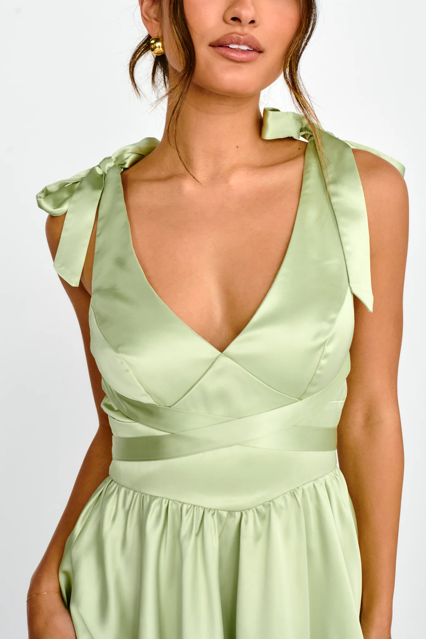 Majesty Tied Shoulder Mini Dress Lime - Image 3