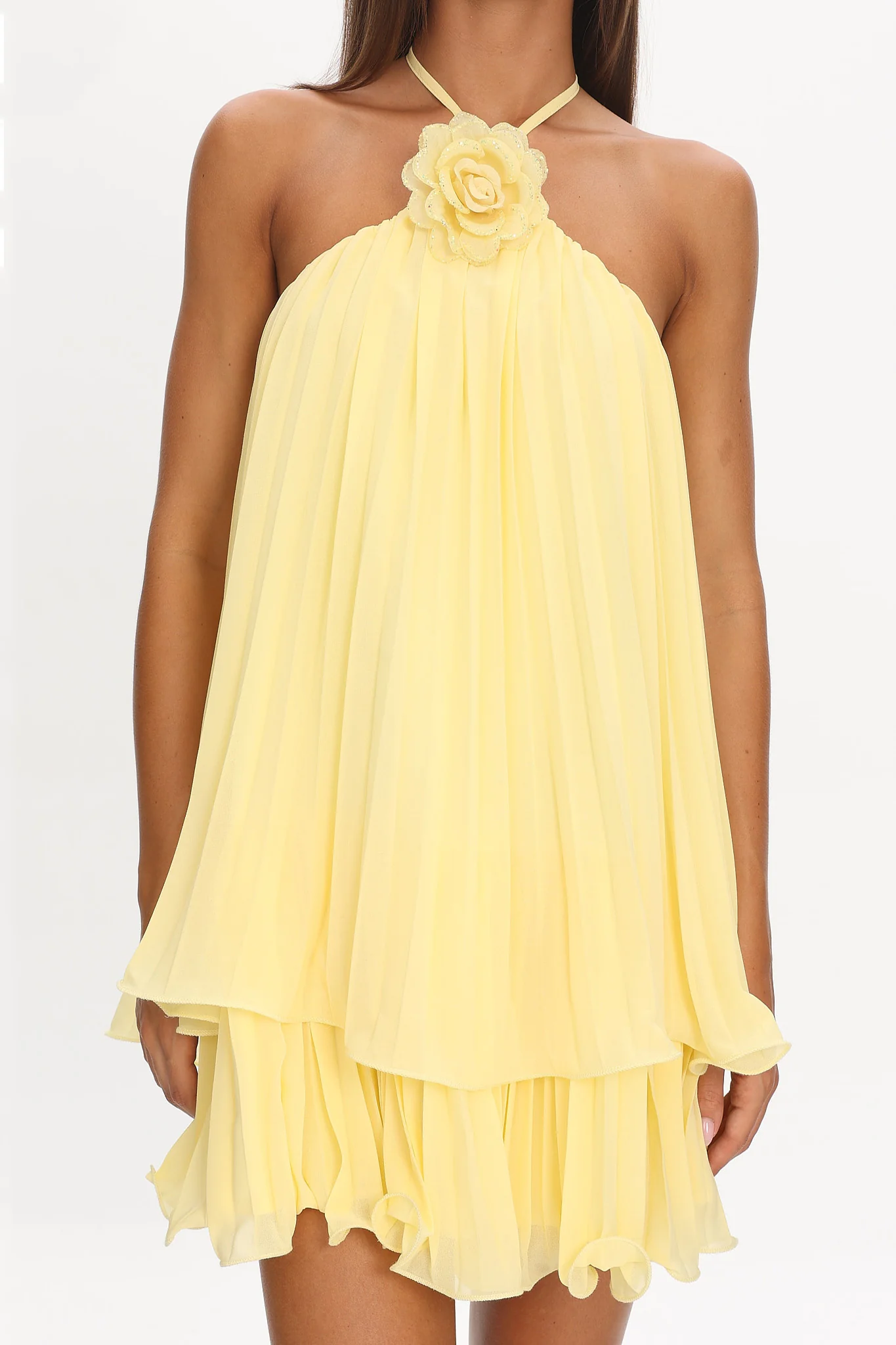 Major Crush Pleated Mini Dress Lemon - Image 3