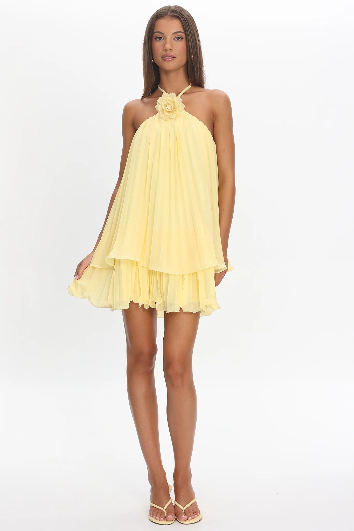 Major Crush Pleated Mini Dress Lemon - Image 4