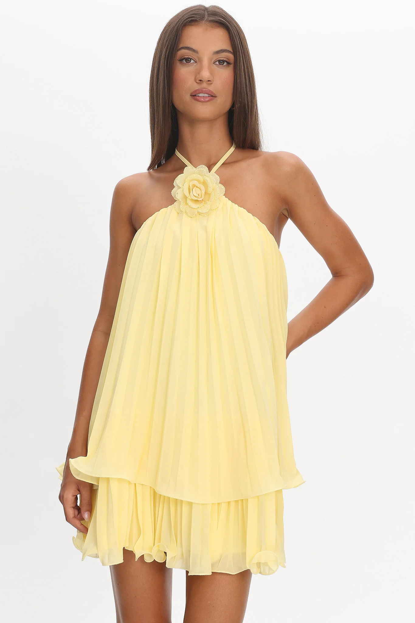 Major Crush Pleated Mini Dress Lemon - Image 5