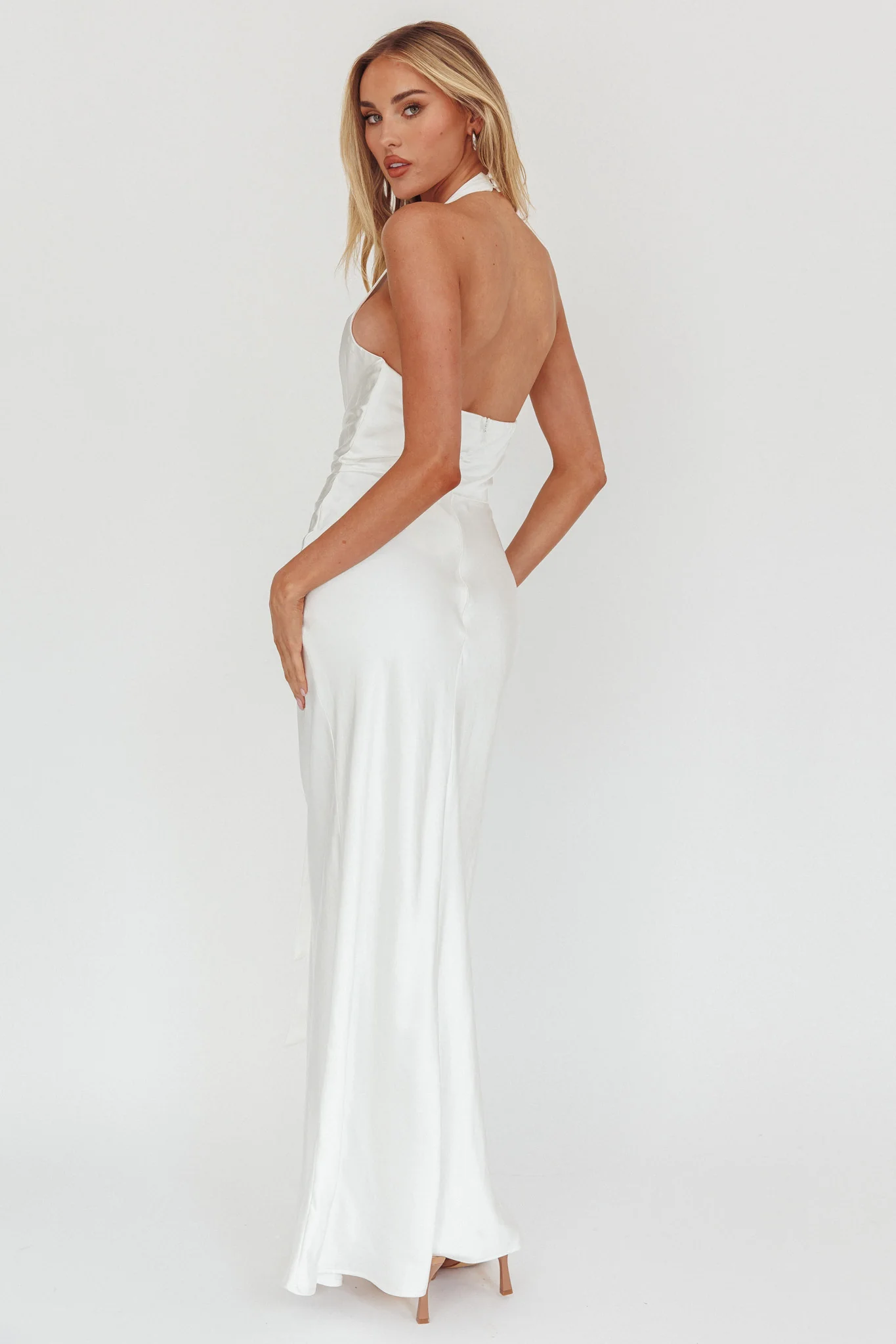 Make Believe Plunging Halterneck Maxi Dress Oyster - Image 2