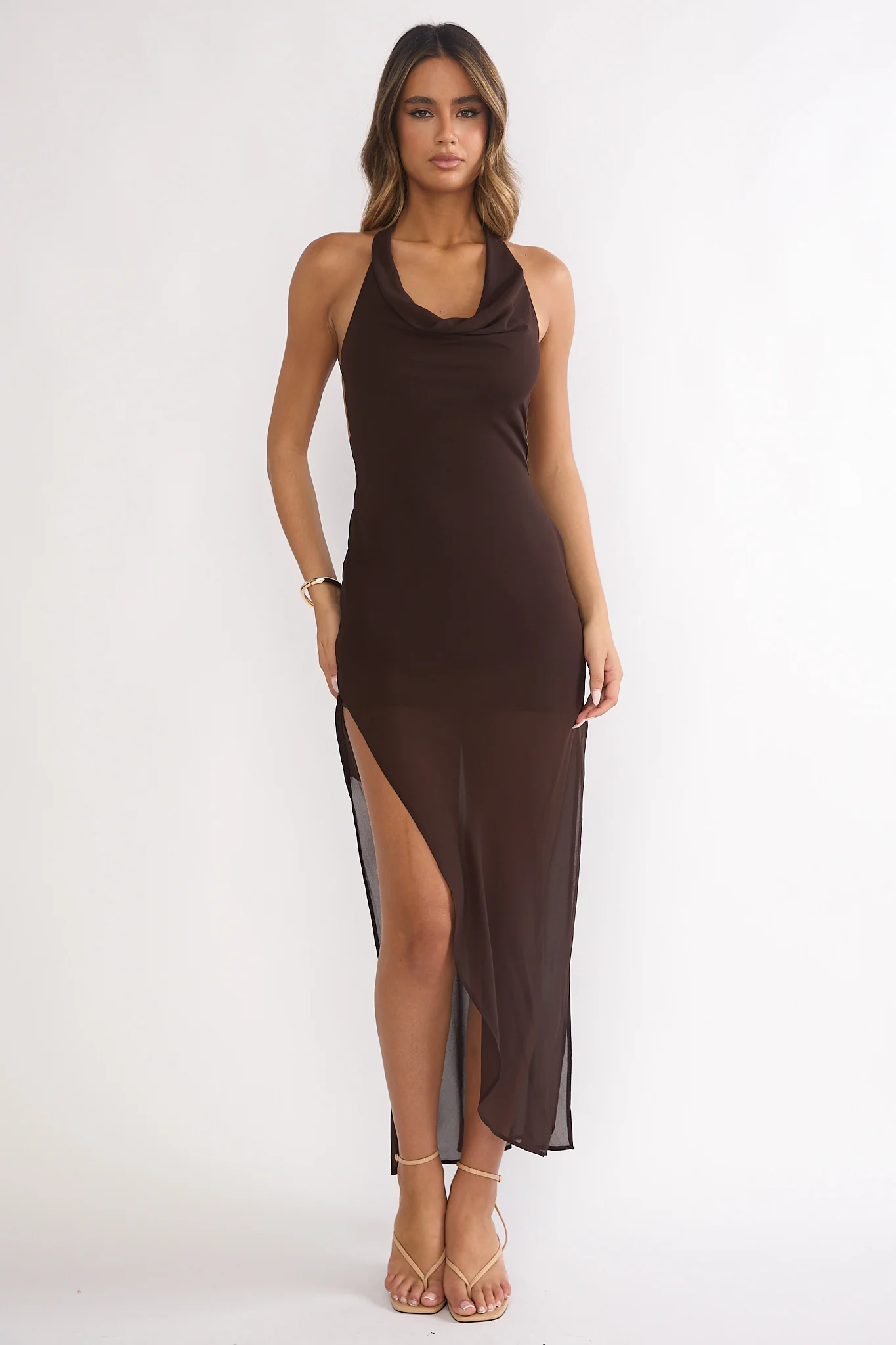 Make It Count Backless Cowl Maxi Dress Chocolate - Image 7