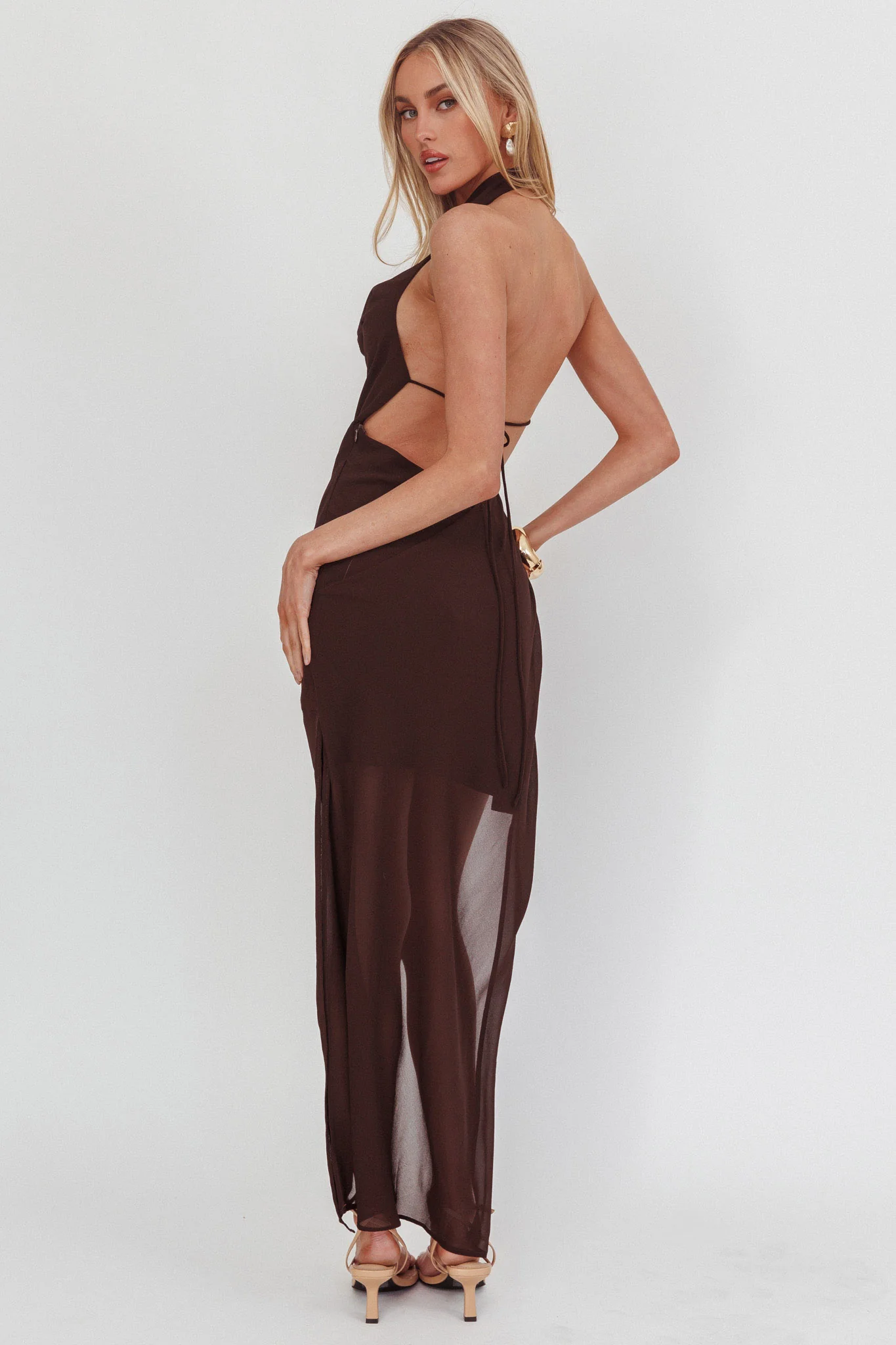 Make It Count Backless Cowl Maxi Dress Chocolate - Image 8