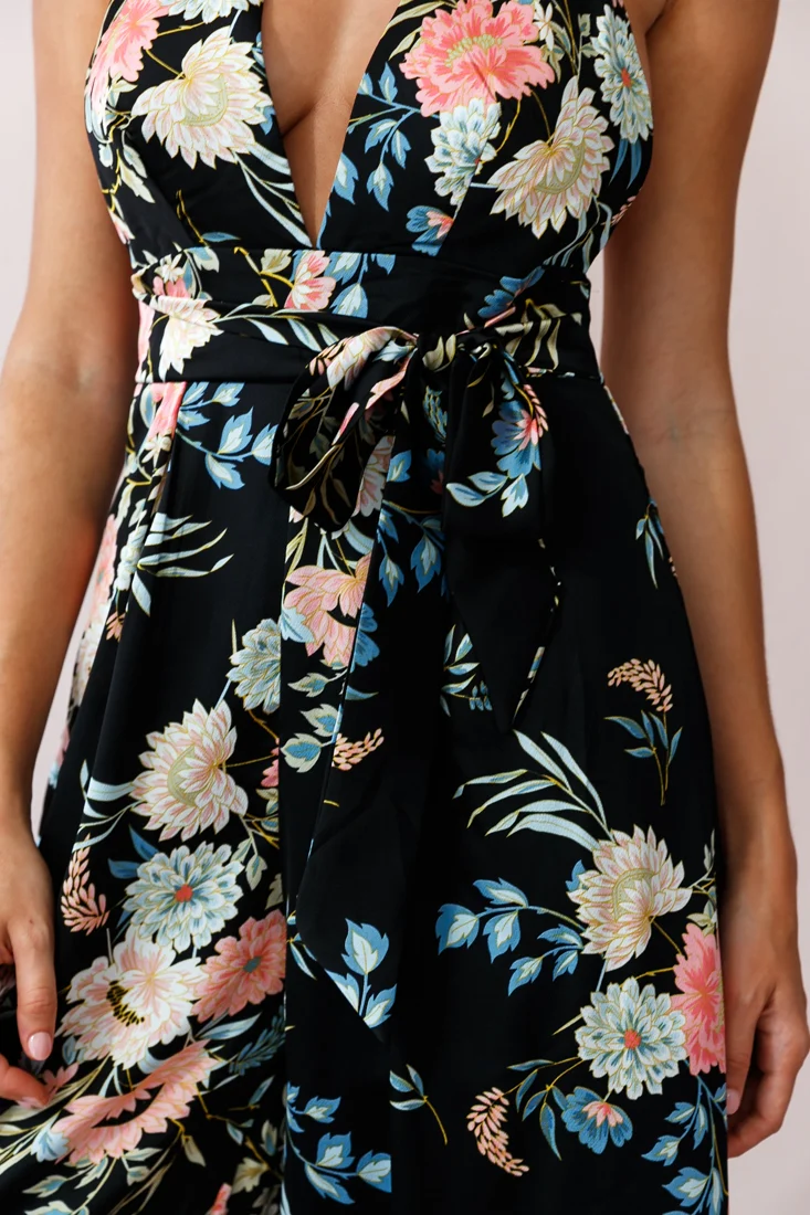 Make Me Halterneck Low Back Jumpsuit Floral Print Black - Image 4