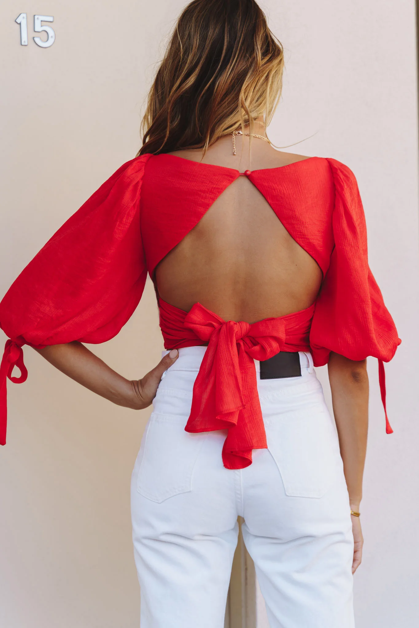 Make Memories Balloon Sleeve Molded Bust Crop Top Red - Image 8