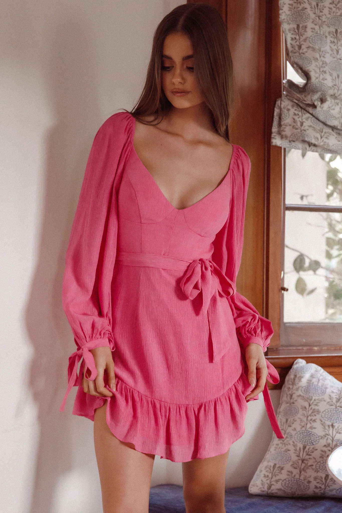 Make Memories Balloon Sleeve Molded Bust Dress Hot Pink - Image 7
